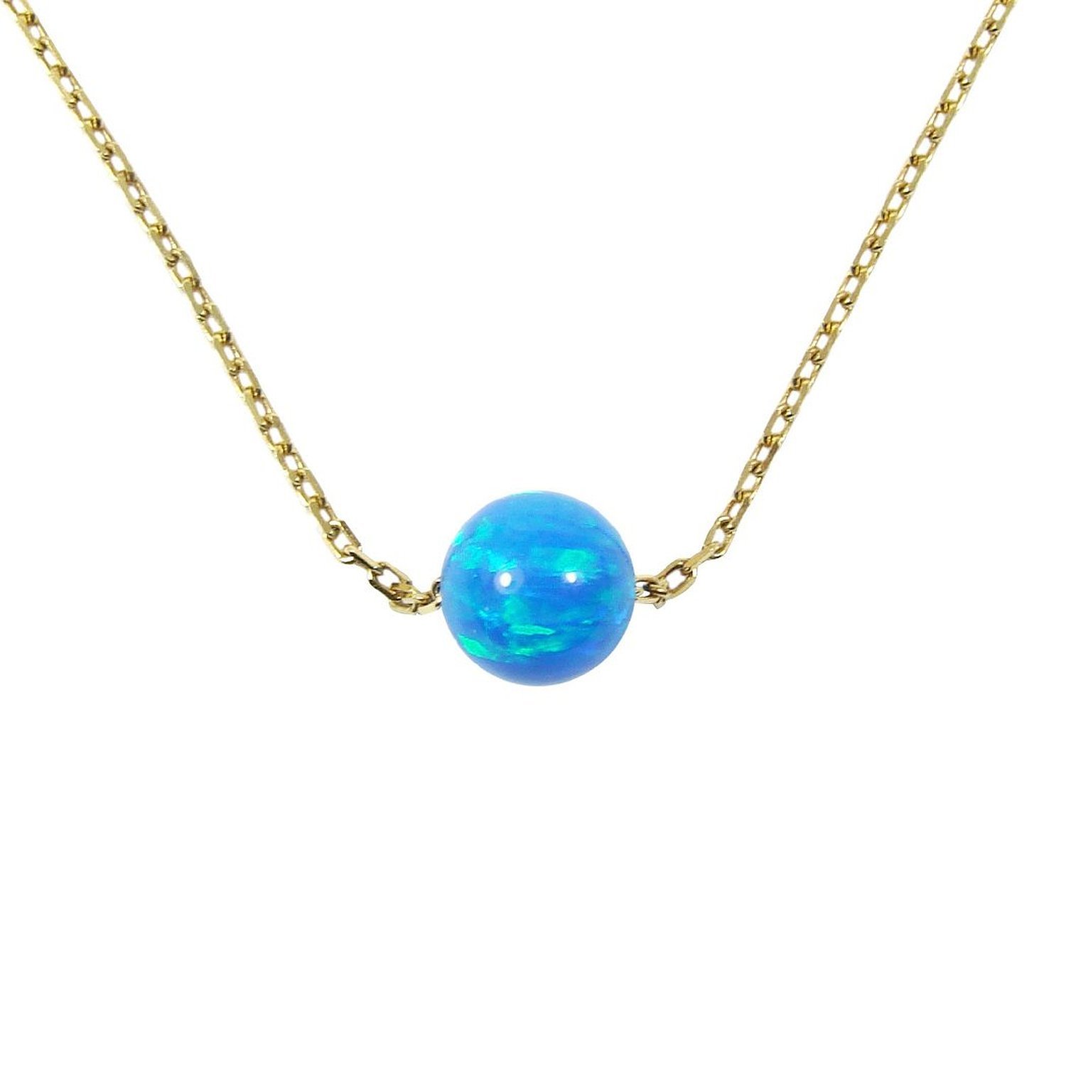 Blue Opal Ball Gold Plated Sterling Silver Necklace - Minimalist Dot Opal Bead Pendant for Everyday Elegance and Special Occasions