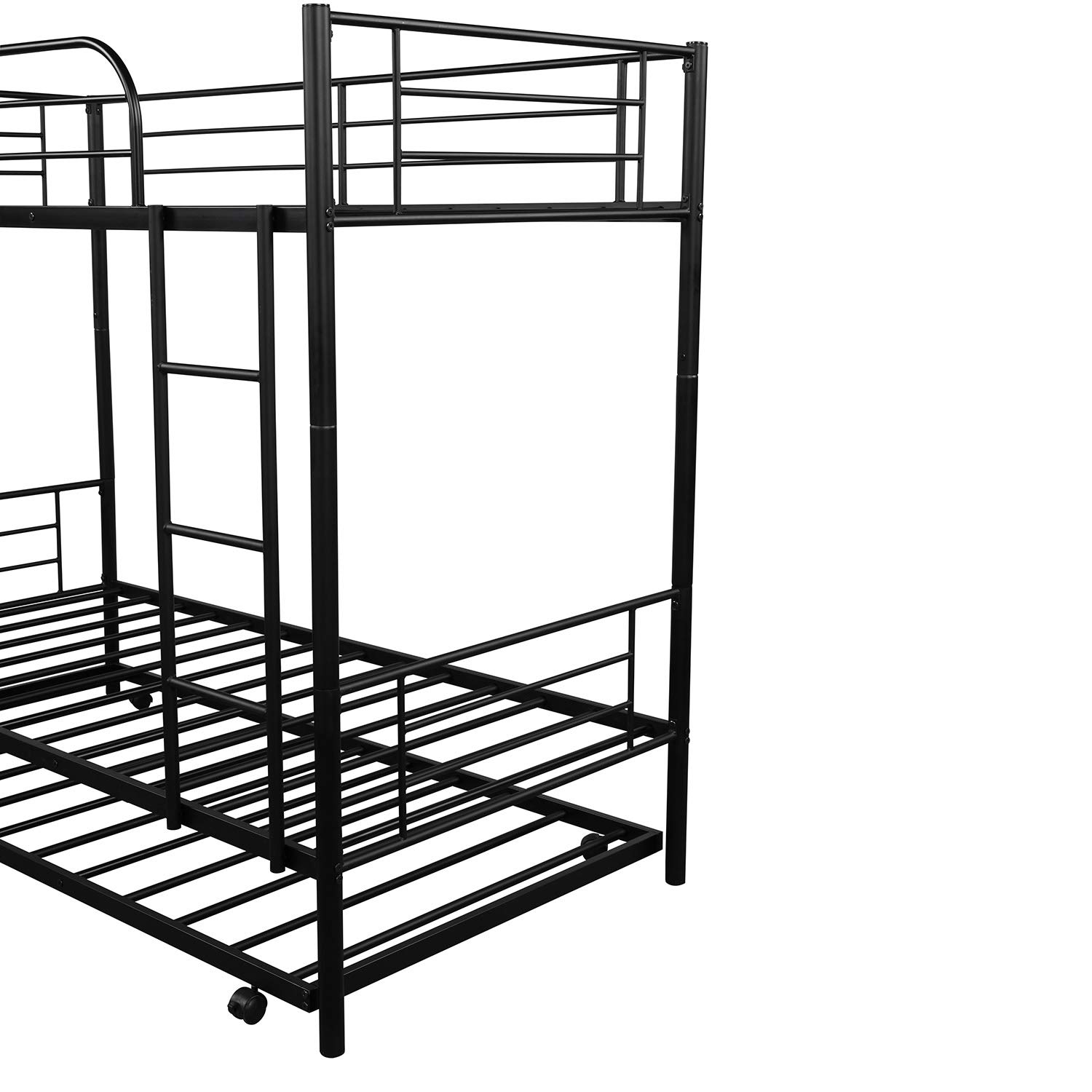 Danxee Twin Over Twin Modern Metal Pipe Bunk Bed with Trundle - Sturdy Guard Rail & Ladder - Space-Saving Kids Bedroom Furniture (Black) - Perfect for Small Rooms, Sleepovers & Guest Rooms