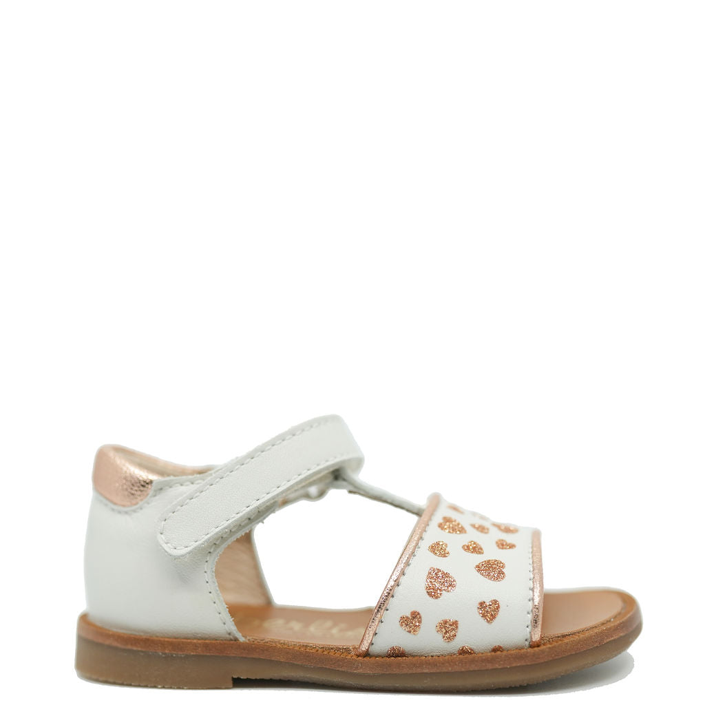 Beberlis White and Gold Heart Baby Sandals - Soft Sole First Walkers for Girls & Boys | Perfect for Special Occasions, Photo Shoots & Everyday Play