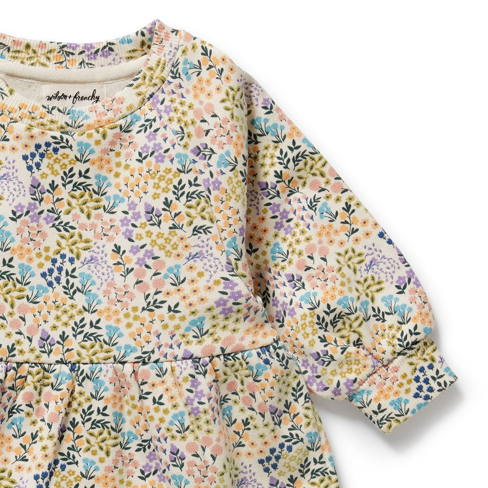 Tiny Bloom Organic Terry Sweat Dress for Women - Soft & Comfortable Cotton Baby Dress for Casual Wear, Loungewear & Maternity Outfits
