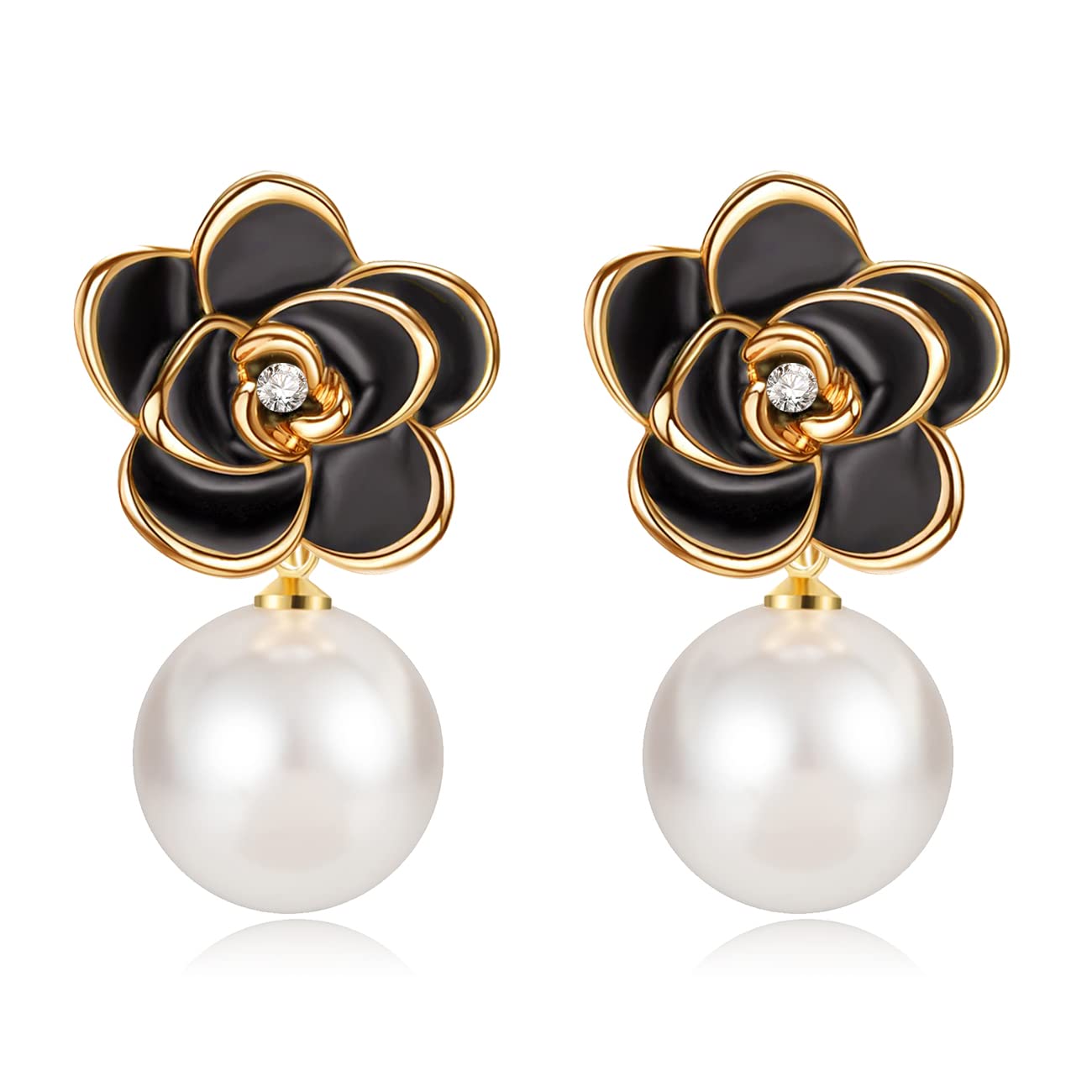 Kesaplan 14K Gold Plated Pearl Drop Hoop Earrings for Women & Girls – Hypoallergenic Cubic Zirconia Dangle Earrings Jewelry – Perfect Gift for Birthday, Anniversary & Special Occasions