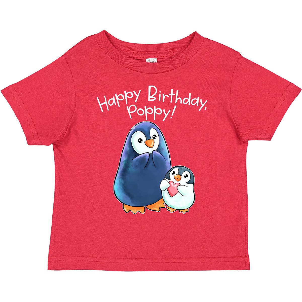 Inktastic Happy Birthday Poppy - Cute Penguins Toddler T-Shirt for Boys & Girls | Fun Birthday Outfit for Kids Party & Family Celebration