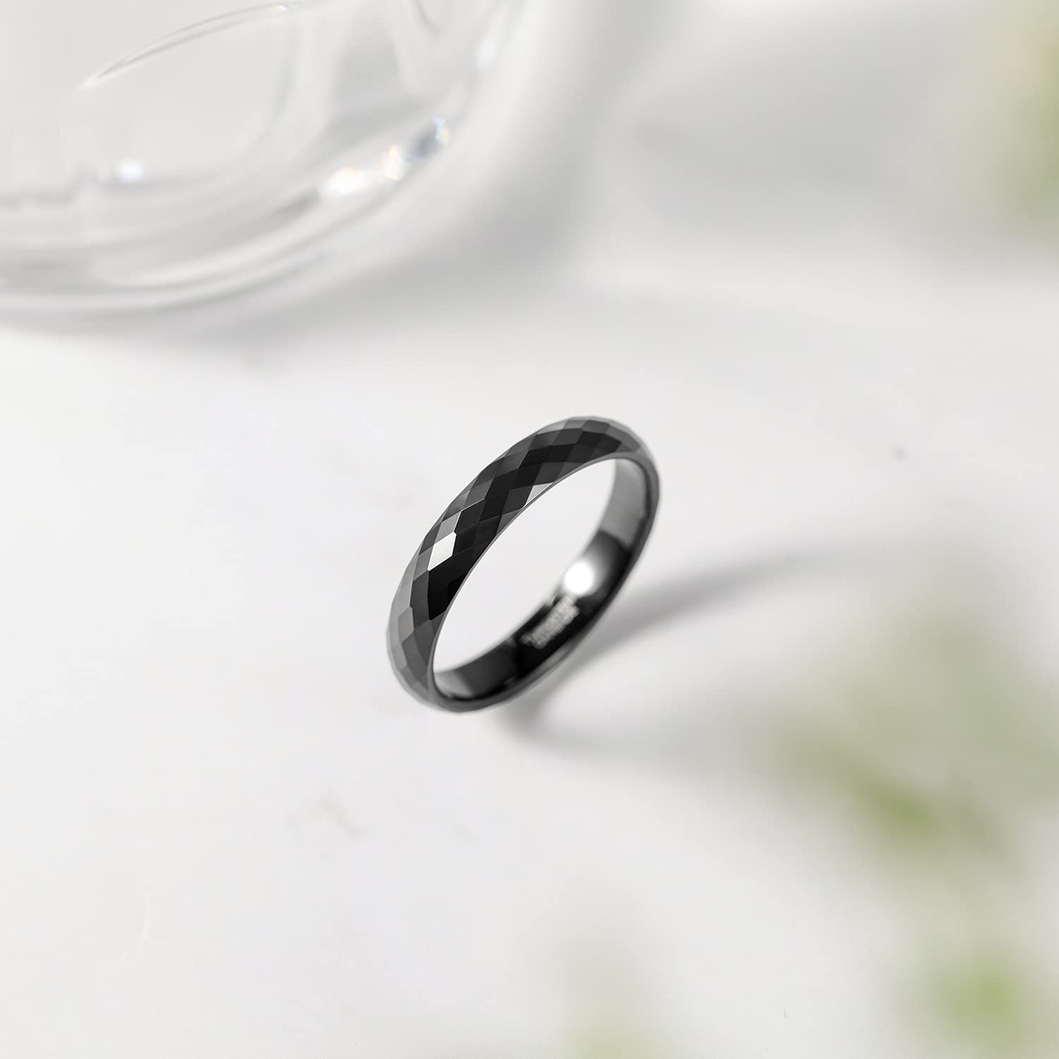 4MM Tungsten Carbide Wedding Band for Women - Rose Gold, Black, Gold & Silver Faceted Edge Dome Rings - Comfort Fit Size 5-12 - Durable & Scratch Resistant Jewelry for Everyday Wear, Anniversary & Special Occasions