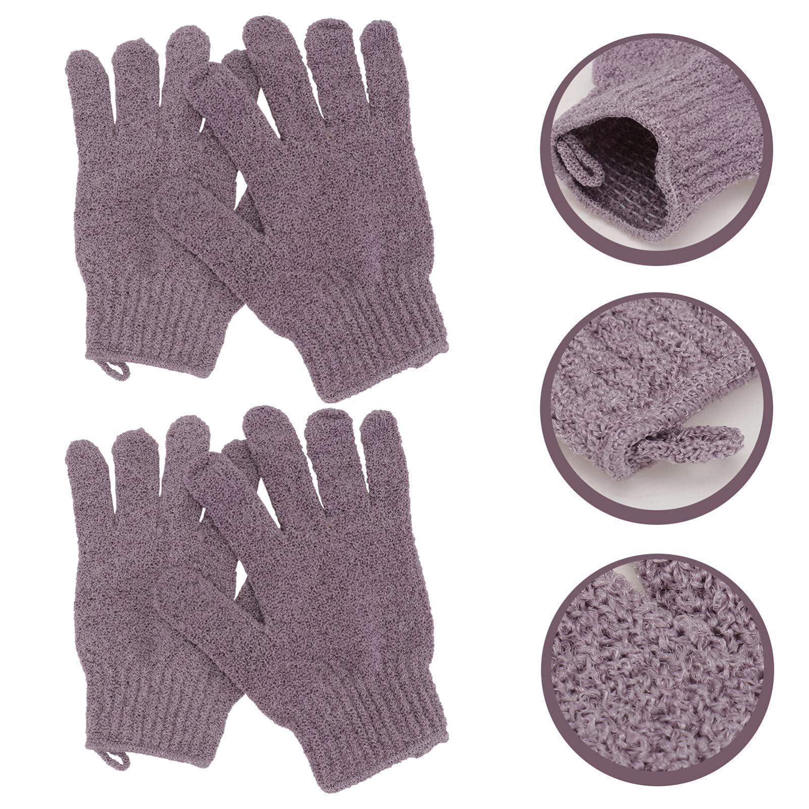 Lurrose 2-Pair Exfoliating Bath Gloves for Deep Cleansing & Smooth Skin - Soft Body Scrub Mittens for Shower & Spa (Purple) - Perfect for Dry Brushing & Dead Skin Removal