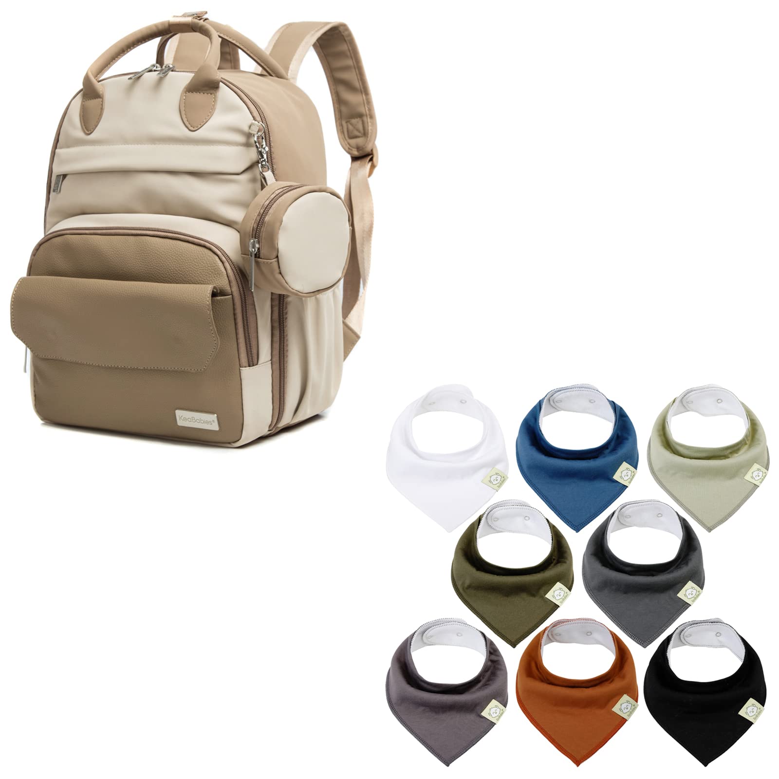KeaBabies Diaper Backpack & Bandana Drool Bibs Set - Waterproof Baby Changing Bag with Super Absorbent Bibs for Newborns & Toddlers - Perfect for Daycare, Travel & On-the-Go Parents