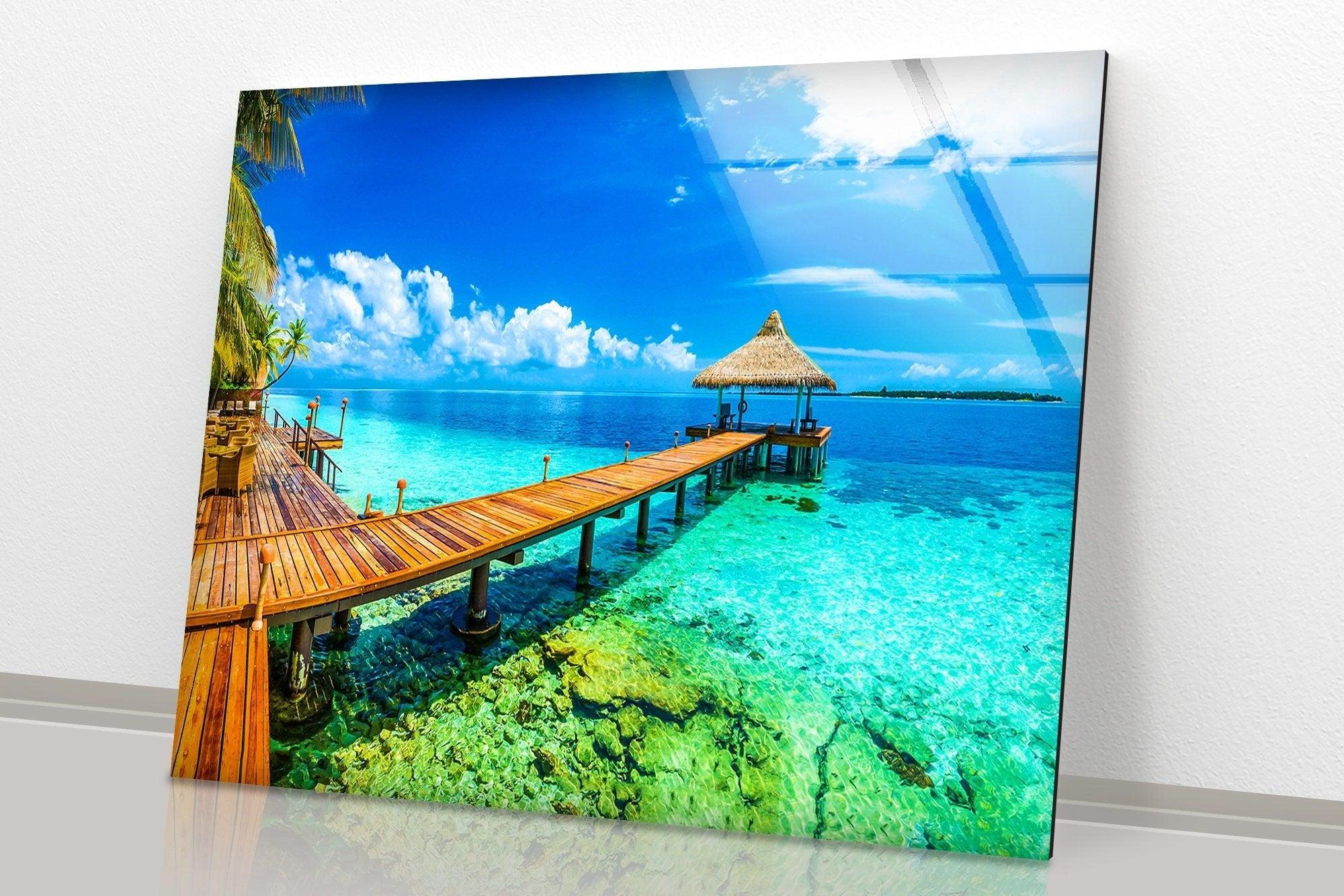 Stunning Tropical Island Glass Wall Art - Handmade Beach Decor for Living Room, Bedroom & Office - Perfect Coastal Home Accent