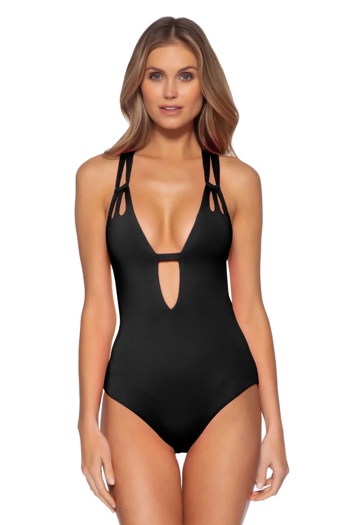 BECCA by Rebecca Virtue Color Code Skyler Loop Plunge One-Piece Swimsuit - Sexy High Cut Monokini for Beach, Pool & Vacation