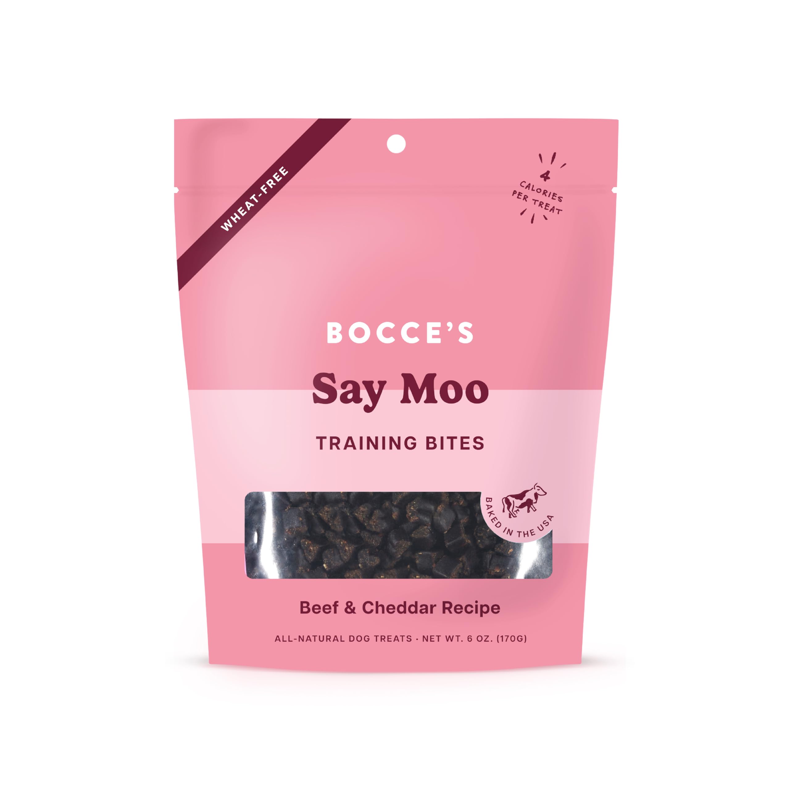 Bocce's Bakery Say Moo Beef & Cheddar Dog Training Treats - Grain-Free, Wheat-Free, Healthy Snacks for Small & Large Dogs - 6 oz Resealable Bag - Perfect for Obedience Training & Reward-Based Learning