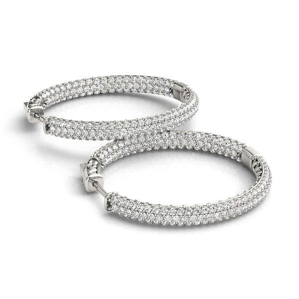0.6 Inch 3-Row Pave Round Hoop Earrings - Sterling Silver or Gold Plated - Elegant Dangle Hoops for Women - Perfect for Parties, Weddings & Everyday Wear