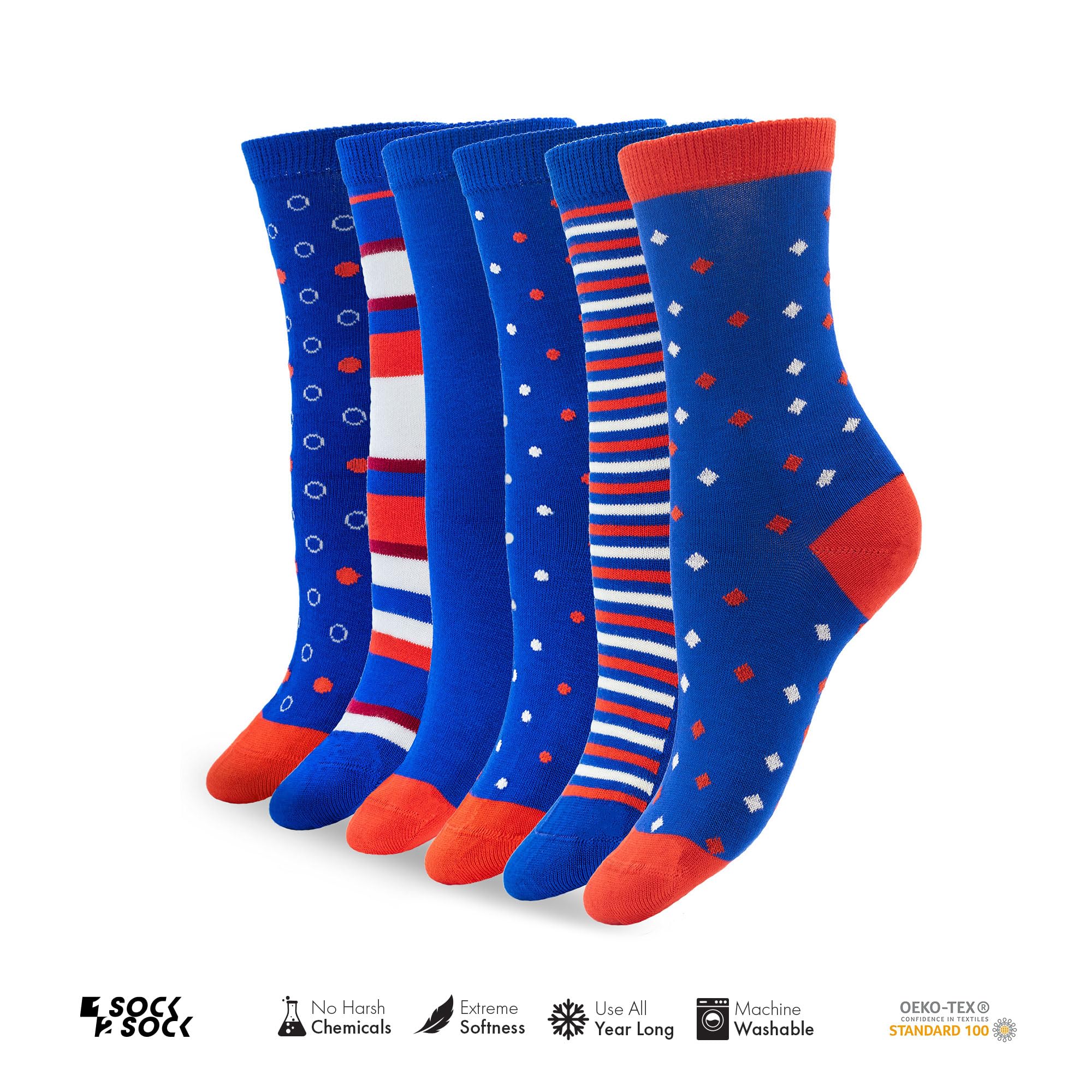 1SOCK2SOCK - Women's 6 Pack Bamboo Crew Socks - Ultra Soft, Breathable & Stylish Casual Socks for Women (US 6-10) - Perfect for Everyday Wear, Workouts & Lounge Comfort