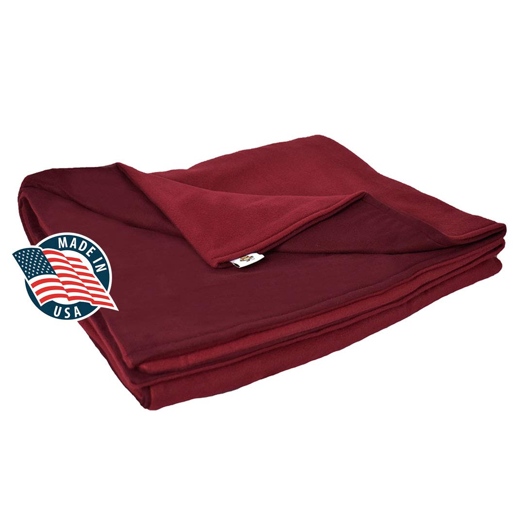 Premium 11lb Medium Weighted Blanket for Adults - Made in USA - Burgundy Fleece/Flannel (58
