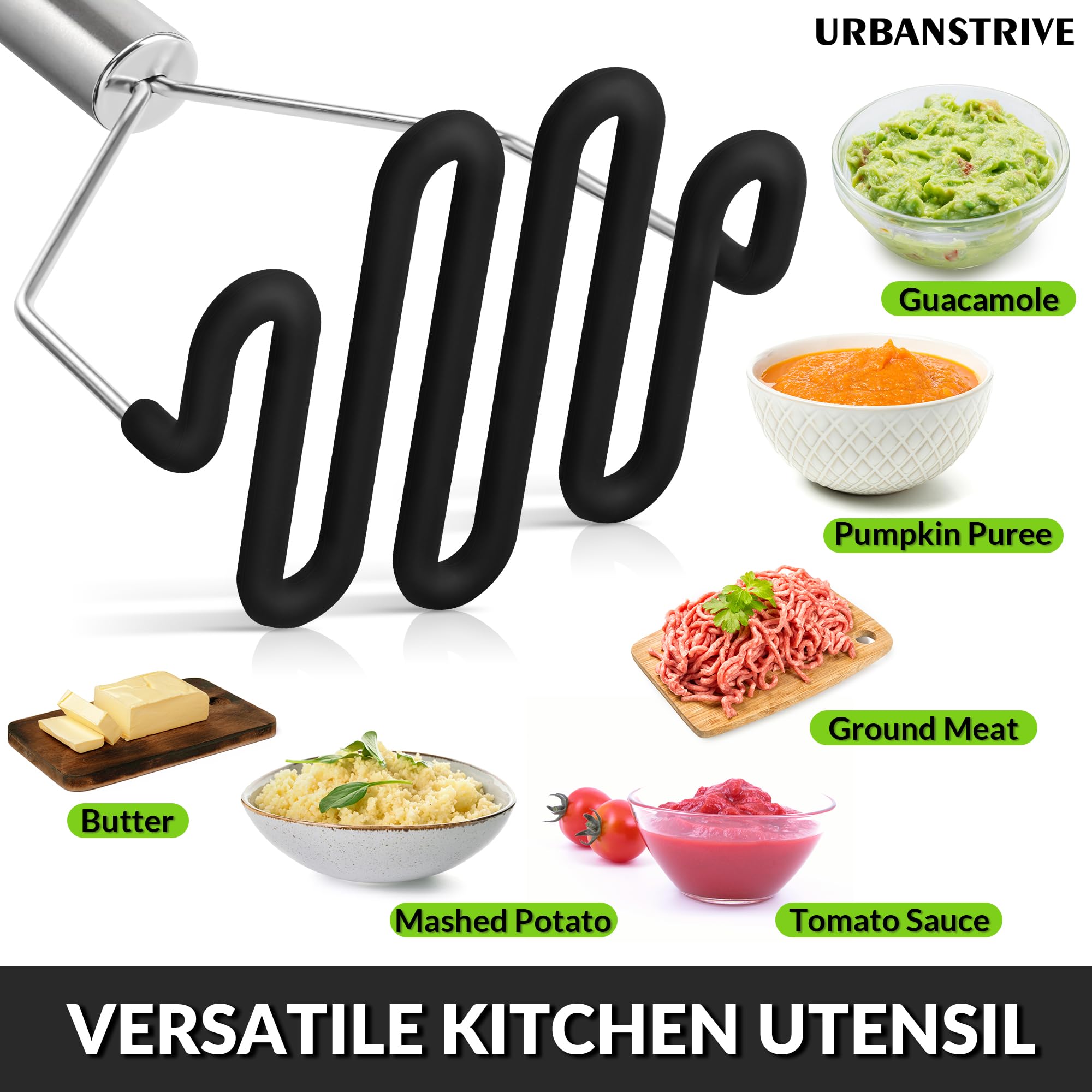 Premium Non-Scratch Silicone Potato Masher with Stainless Steel Core - Safe for Non-Stick Cookware - Perfect for Mashing Potatoes, Vegetables & Baby Food - Ideal for Home Kitchens & Professional Use