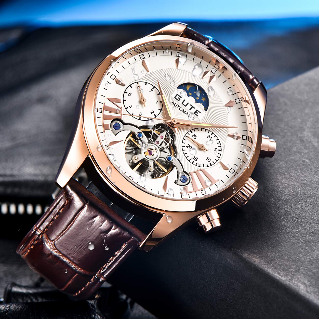 Premium Men's Automatic Skeleton Watch - Self-Winding Chronograph with Week Display & Genuine Leather Strap | Luxury Dress Watch for Business, Formal Occasions & Everyday Wear