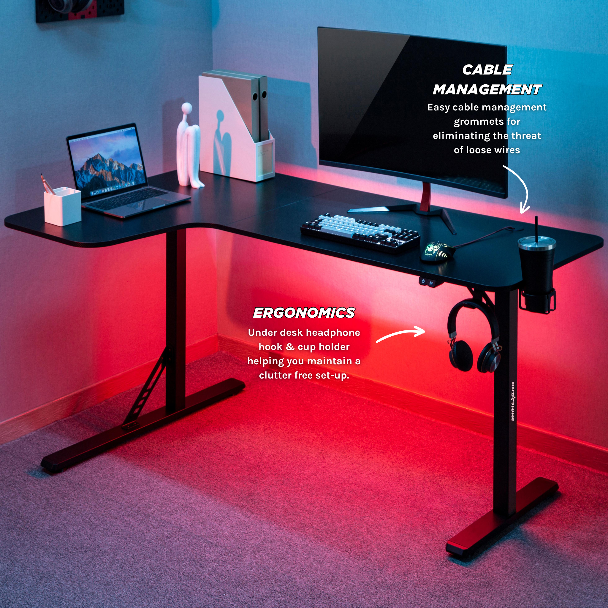 Citadel Gaming Desk V2 - 160cm Wide L-Shaped Computer Desk for PC Gamers | Ergonomic Home Office Setup with Cable Management | Perfect for Streaming & Esports