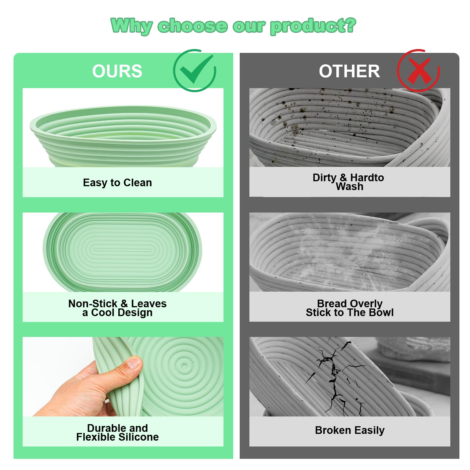 Premium Sourdough Bread Baking Kit - 2-Pack Silicone Banneton Proofing Baskets (9