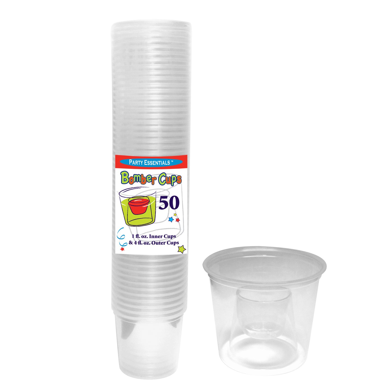 N450 Bomber Cups - 4 oz Clear Soft Plastic Party Cups (10 Packs of 50) | Bulk Disposable Drinking Cups for Beer, Cocktails, and Beverages at Parties, BBQs, and Tailgating Events