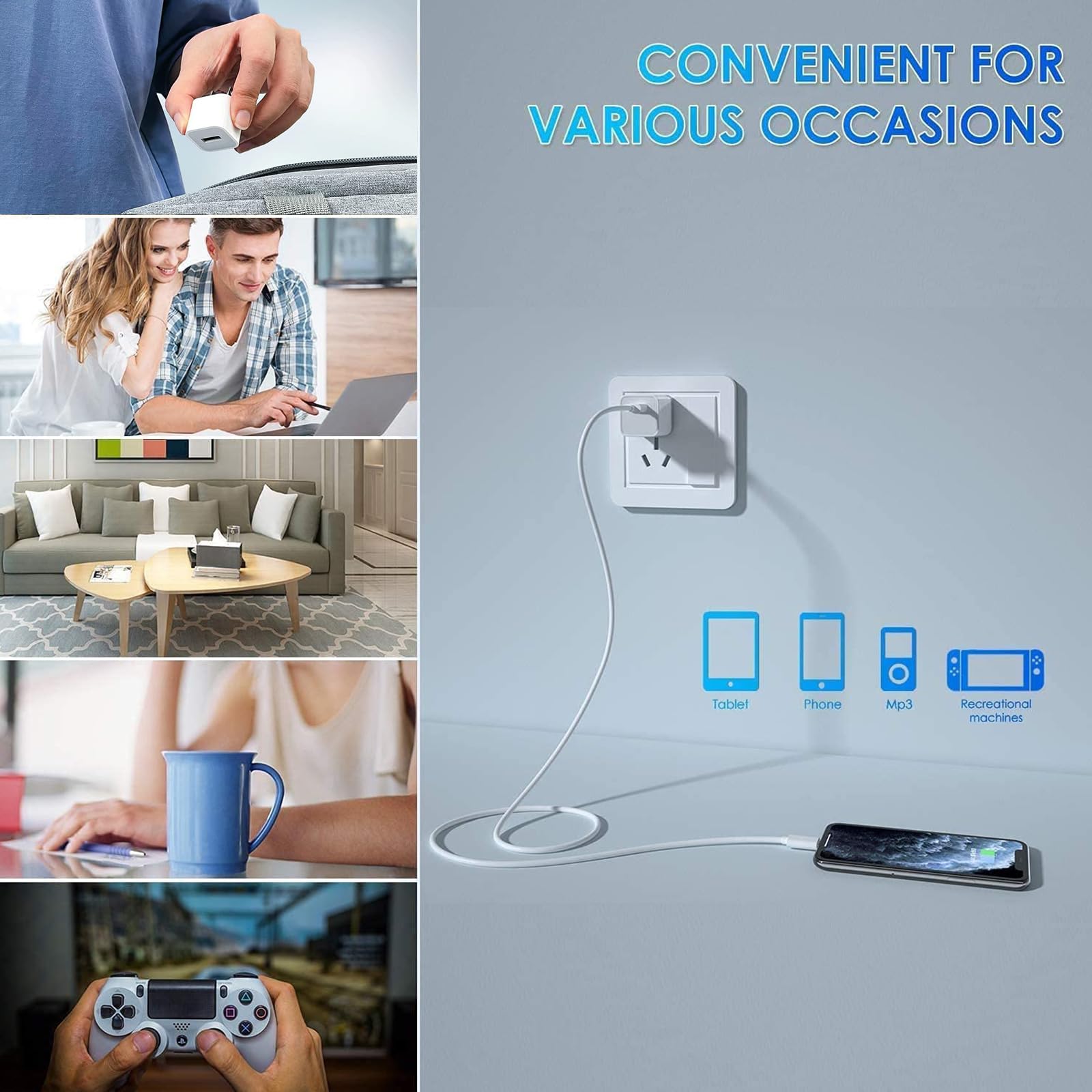 MFi Certified iPhone Charger 3.3FT - 2 Pack Fast Charging Wall Adapter with USB to Lightning Cable for iPhone 14/13/12/11/X/8/7/XR/XS Max - Perfect for Home, Office & Travel Use