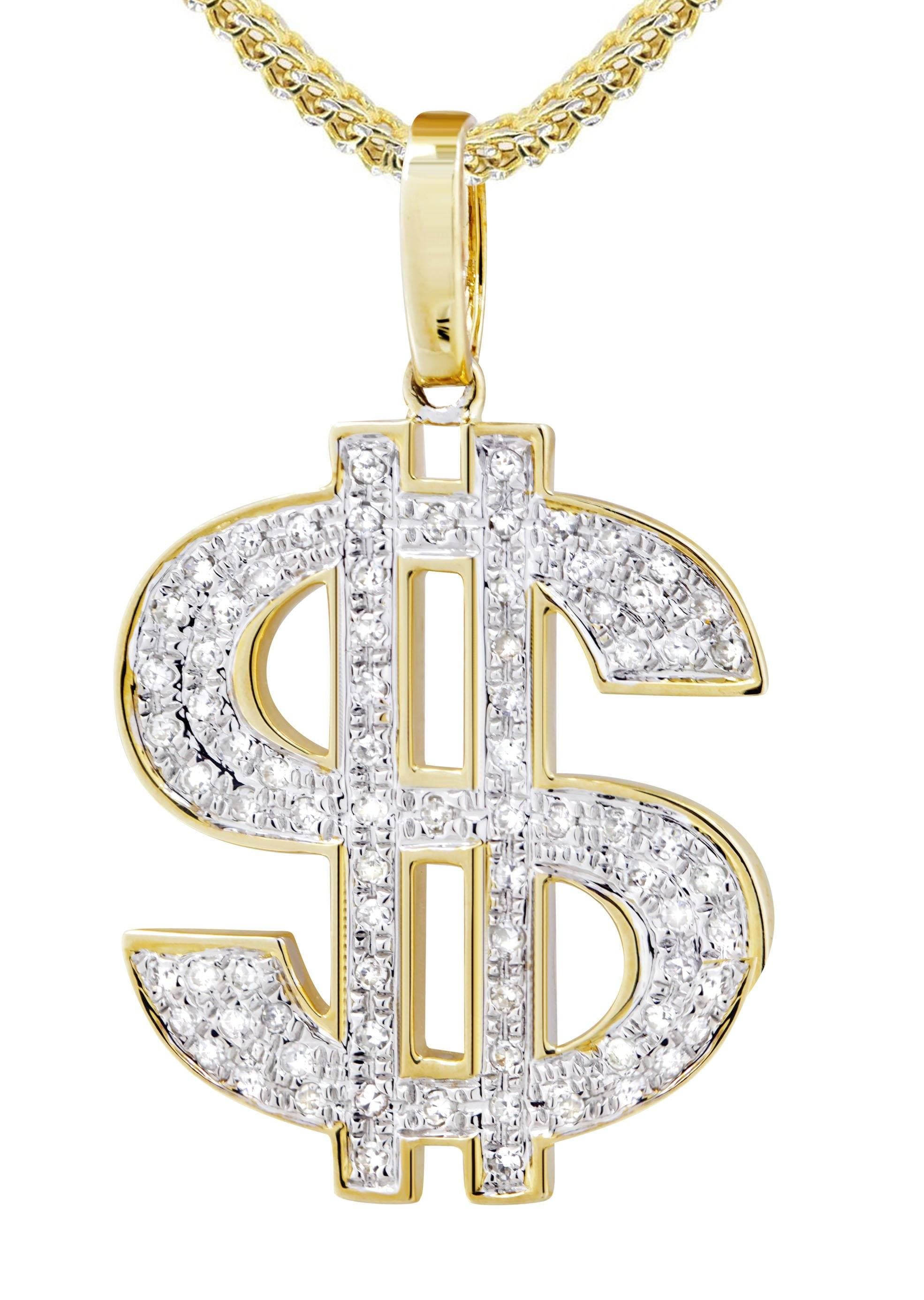 10K Yellow Gold Money Sign Diamond Necklace - 0.59 Carats Iced Out Bling Pendant for Women | Perfect for Parties, Date Nights & Luxury Gifts
