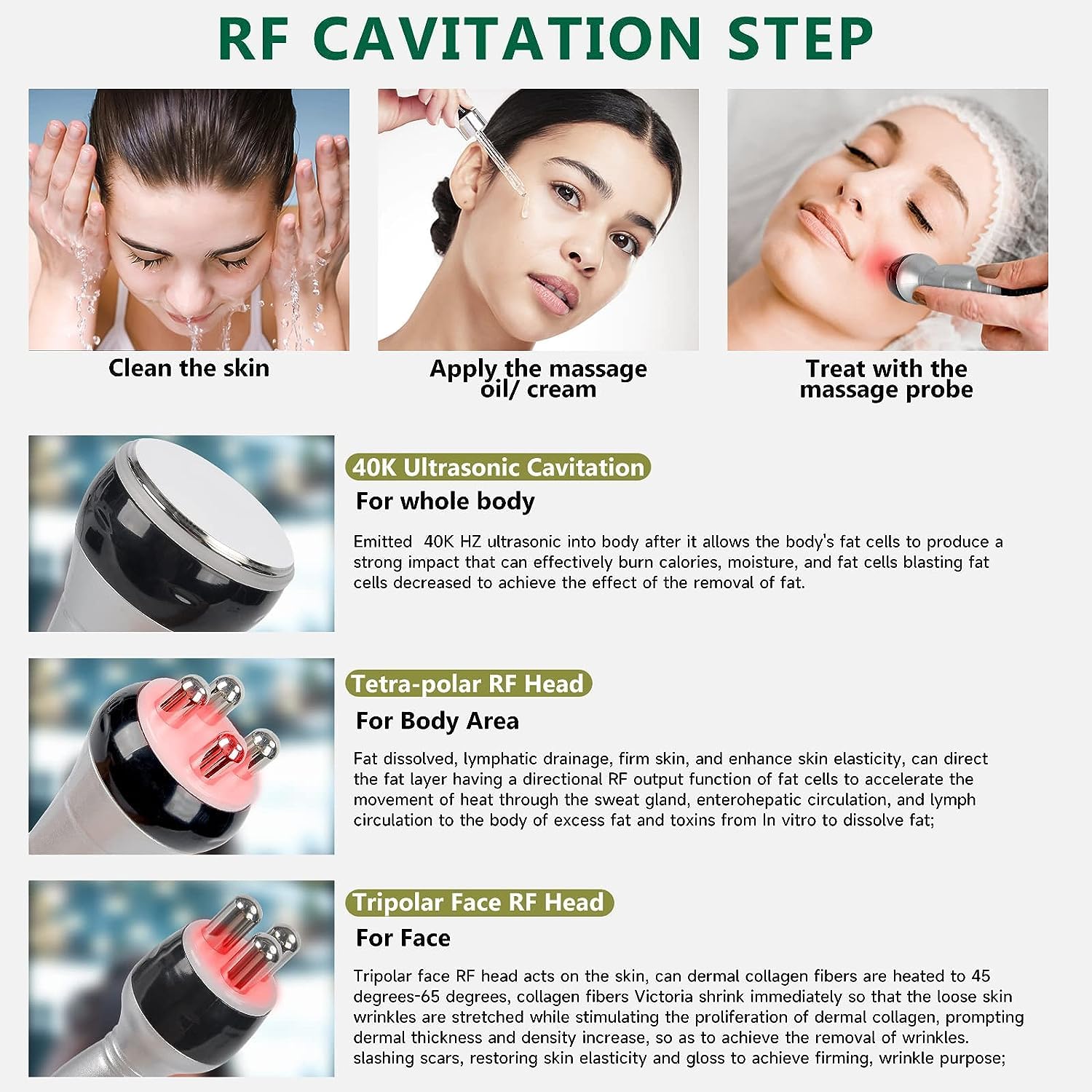 40K Cavitation & RF Slimming Machine - 3-in-1 Body Contouring Device for Face & Whole Body - Anti-Cellulite Massager for Fat Reduction & Skin Tightening - Perfect for Home Spa & Professional Beauty Treatments