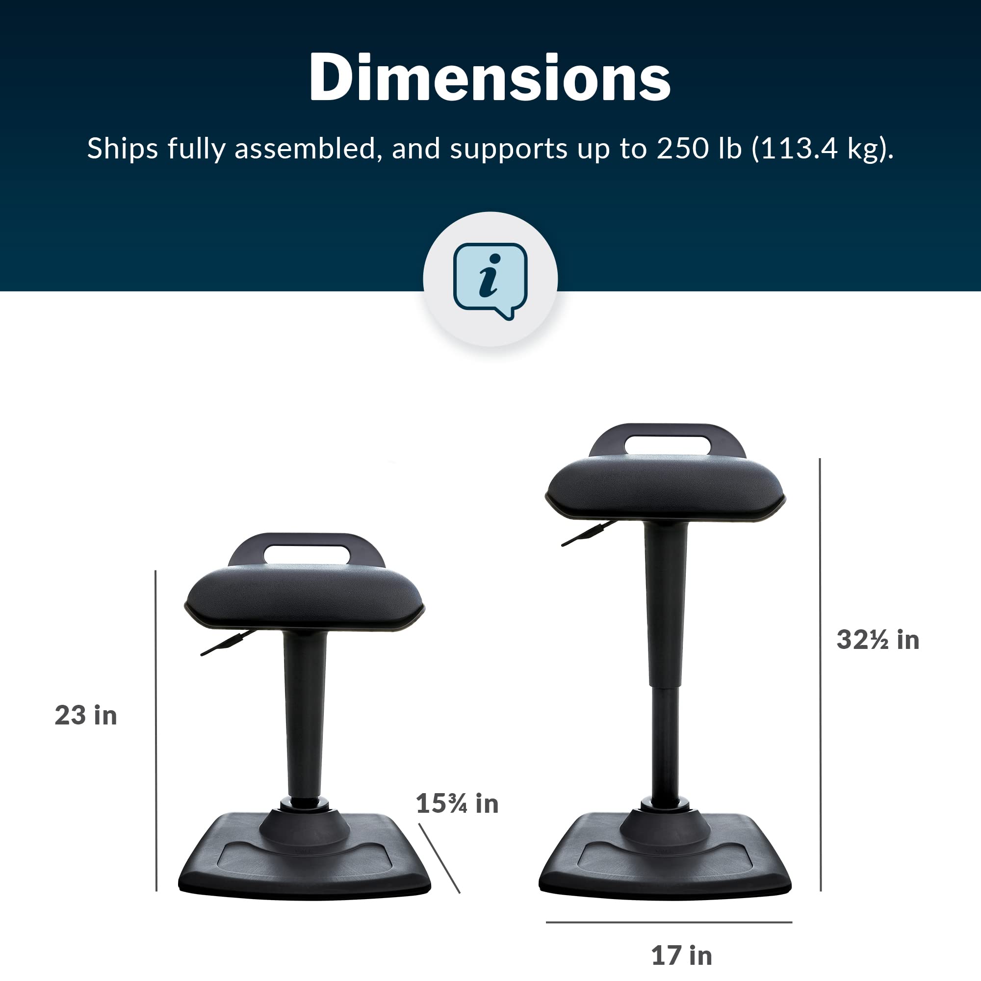 Vari Active Seat - Adjustable Ergonomic Standing Desk Chair for Adults - Portable Home Office & Gaming Stool with Comfortable Wobble Motion - Fully Assembled - Perfect for Work, Study & Home Office