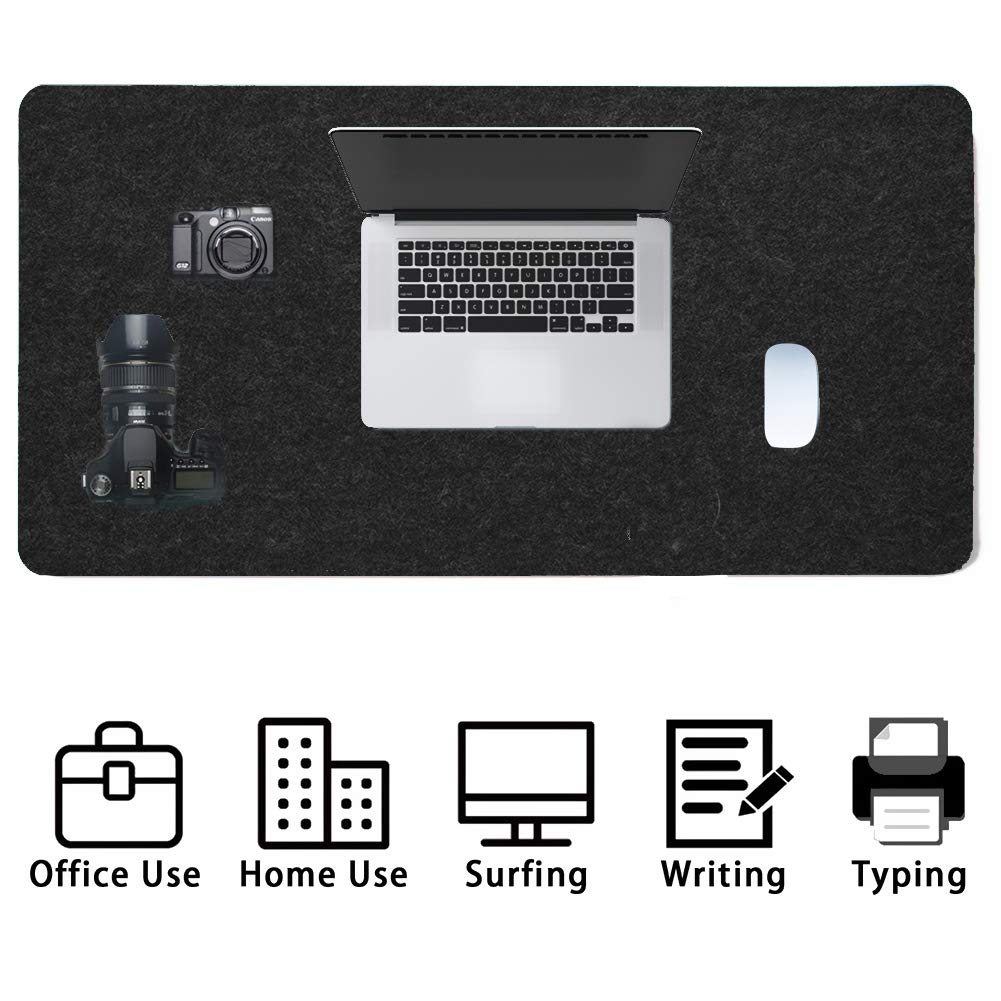 Premium Large Desk Mat & Mouse Pad - 68x33cm Dark Gray Felt Surface - Anti-Static Office Computer Mat for Laptop, PC, Gaming & Workstation - Ergonomic Workspace Accessory for Home & Office Use