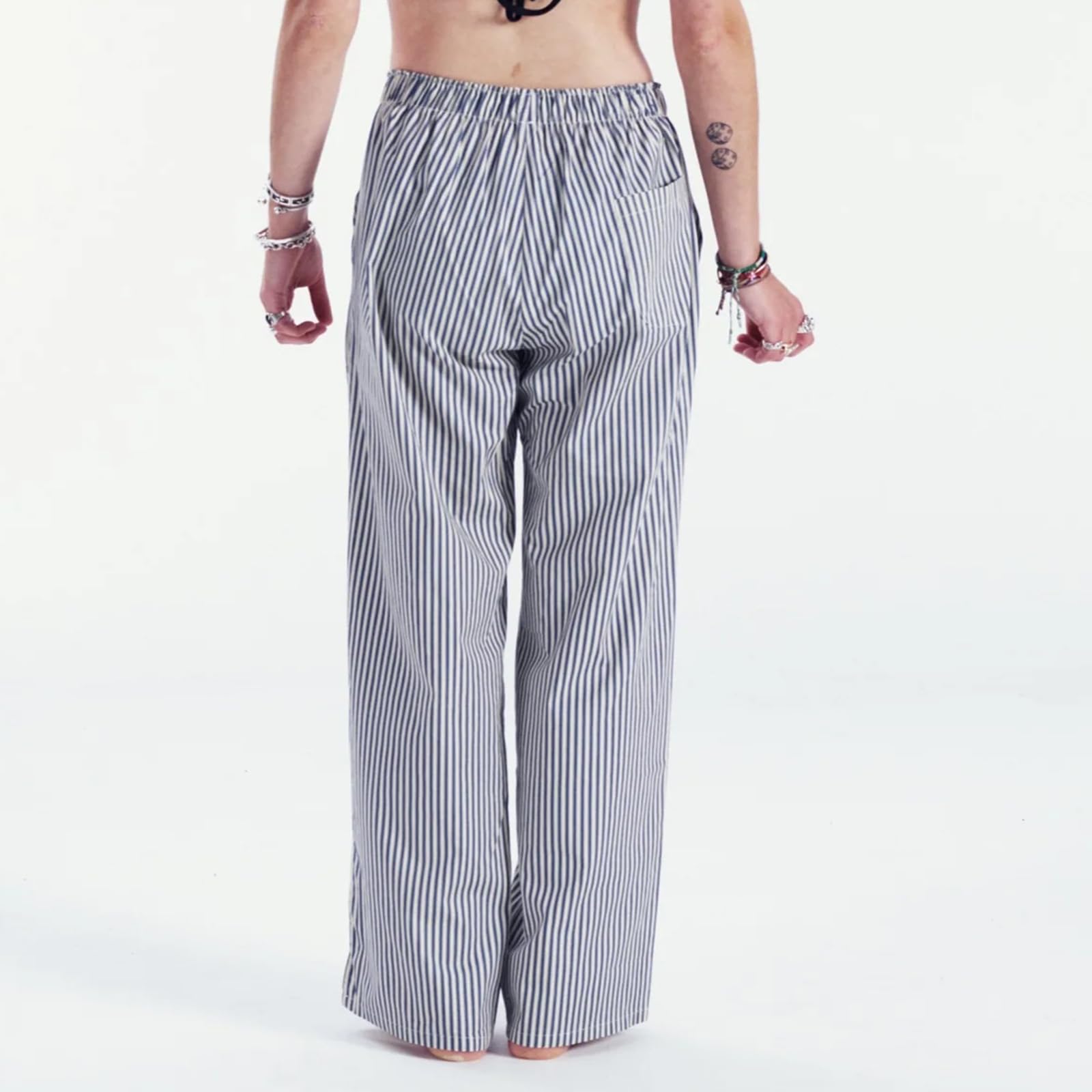 Miqil Women's Y2K Striped Wide Leg Pants - High Waist Loose Lounge Pants with Drawstring, Pinstripe Print Casual Streetwear for Women | Perfect for Everyday Wear, Office, and Night Out