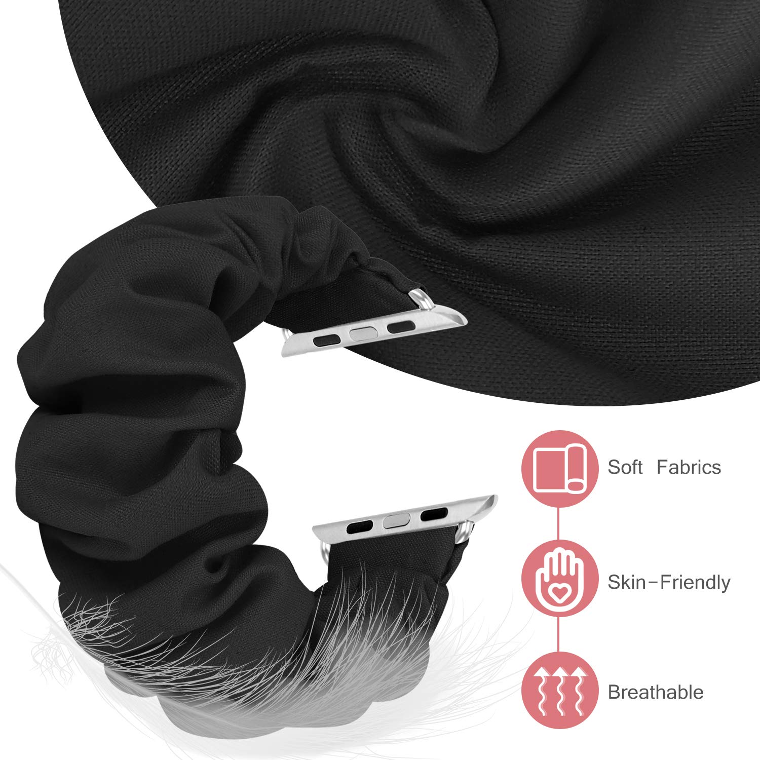 Scrunchie Watch Bands for Women - Soft Elastic Replacement Wristband Compatible with Apple Watch Series 10/9/8/7/6/5/4/3/2/1/SE (38mm 40mm 41mm 42mm 44mm 45mm 46mm 49mm Ultra) - Perfect for Workouts, Yoga & Everyday Fashion Accessory