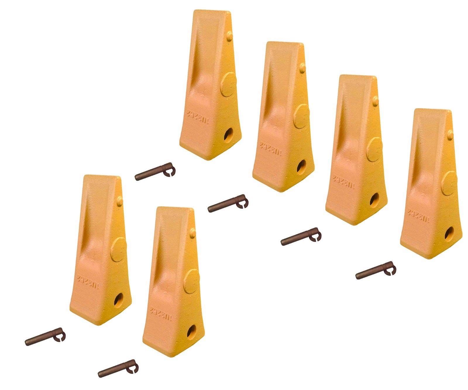 6-Pack CAT Style Backhoe/Loader Bucket Dirt Teeth with Pins & Retainers - Compatible with 1U3252 - Heavy Duty Excavator Replacement Parts for Construction & Landscaping