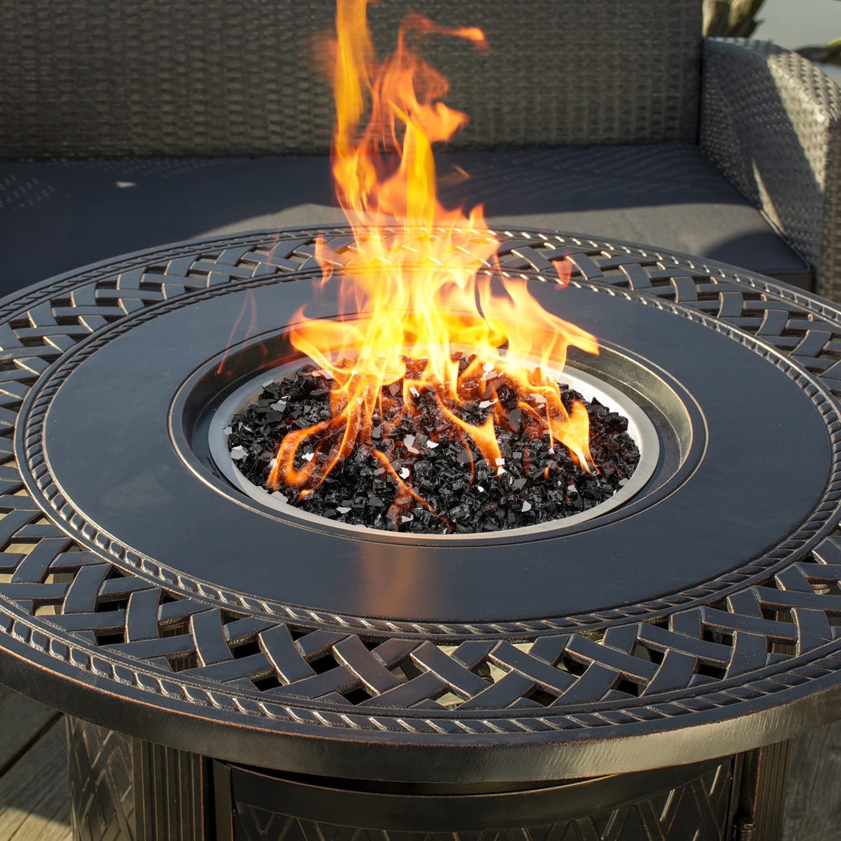 OnlyFire 10 lbs Reflective Fire Glass Rocks - 1/2 Inch High Luster Onyx Black for Propane Fire Pit, Gas Fireplace, Fire Pit Table & Fire Bowl - Perfect for Outdoor Patio, Backyard Decor & Cozy Fireplace Ambiance