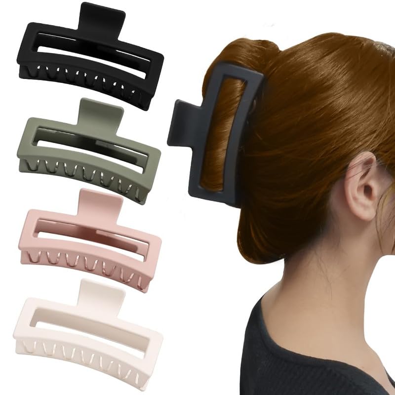 Minta 5 Inch Extra Large Square Claw Clips for Women - 4 Pack Matte Plastic Hair Clips for Long, Thick, Thin, Curly or Straight Hair - Perfect for Ponytails, Buns and Updos