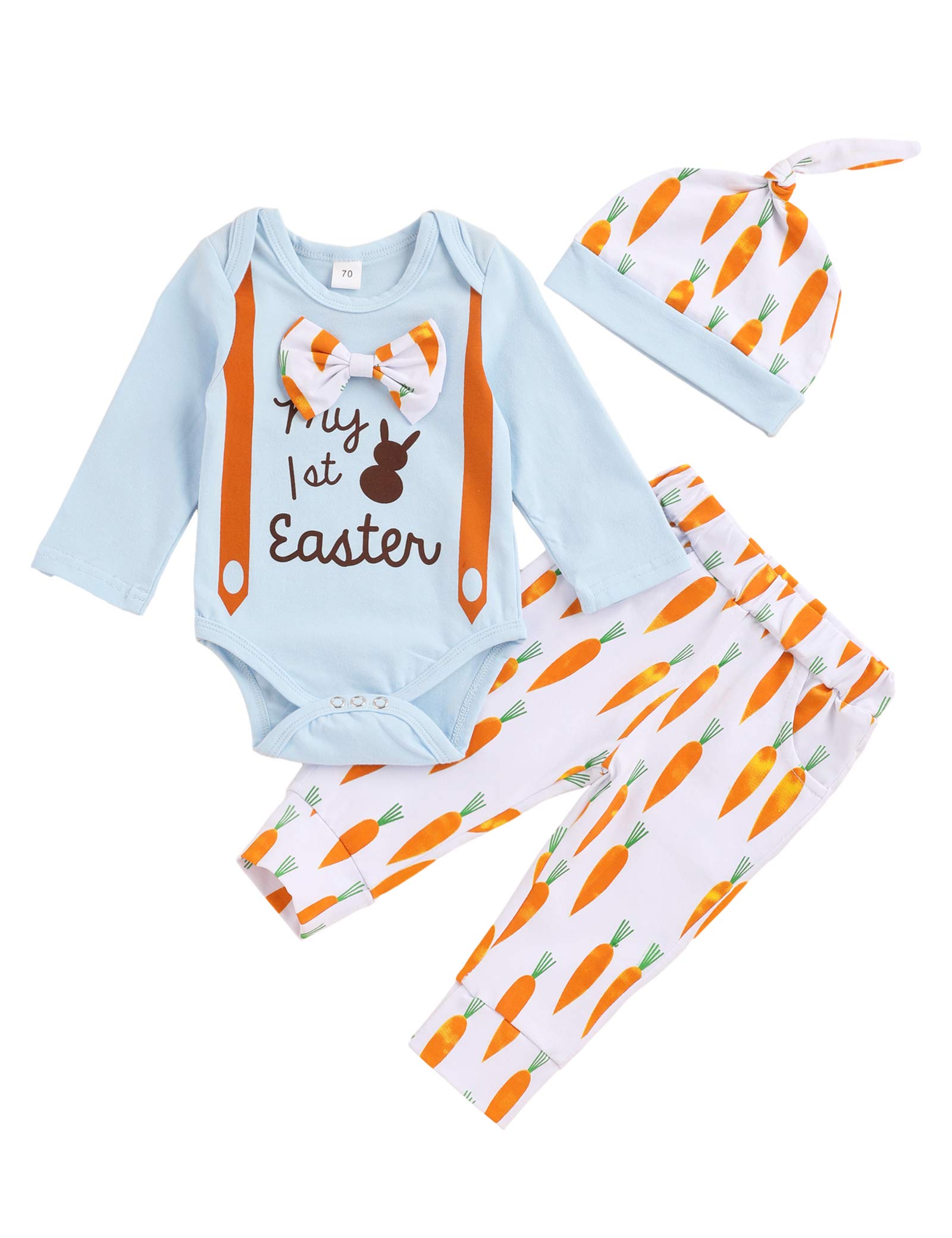 Adorable Baby Boy Easter Outfit Set - Gentleman Romper, Carrot Pants & Hat (3-Piece) | Perfect for Easter Photos, Church & Family Gatherings