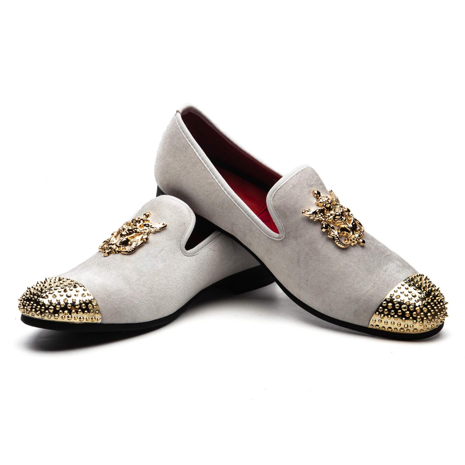 Luxury Men's Velvet Loafers with Metal Embellishments - Formal Dress Shoes for Weddings, Parties & Business Events - Comfortable Slip-On Loafers for Groomsmen & Evening Wear