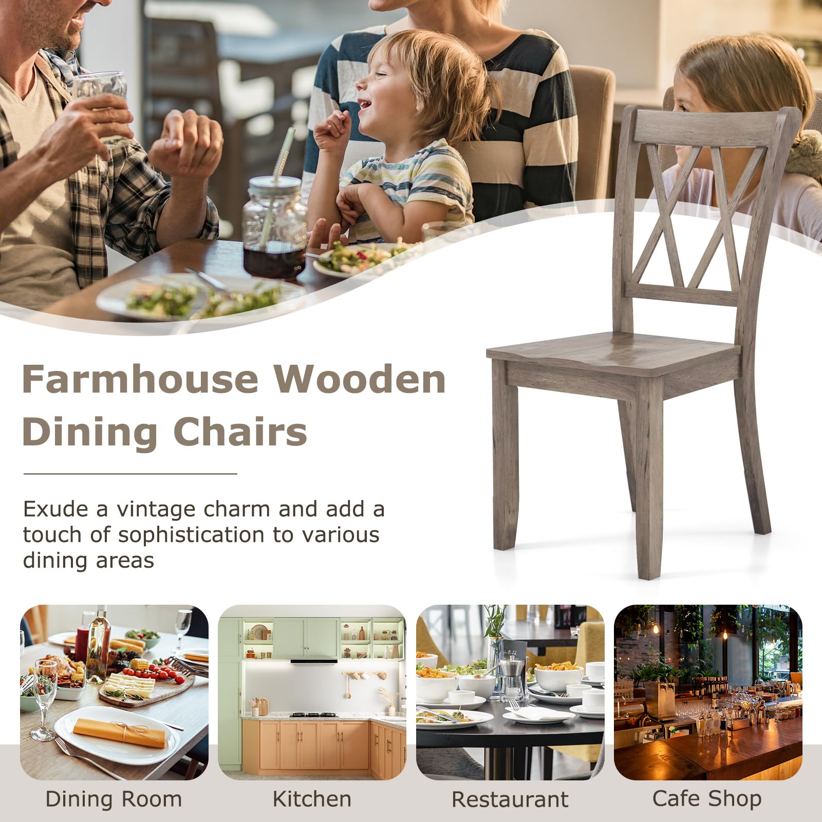 Giantex Set of 4 Solid Rubber Wood Dining Chairs - Ergonomic Armless Side Chairs for Kitchen, Dining Room & Home - Comfortable Brown Wooden Seating for Family Meals & Entertaining Guests