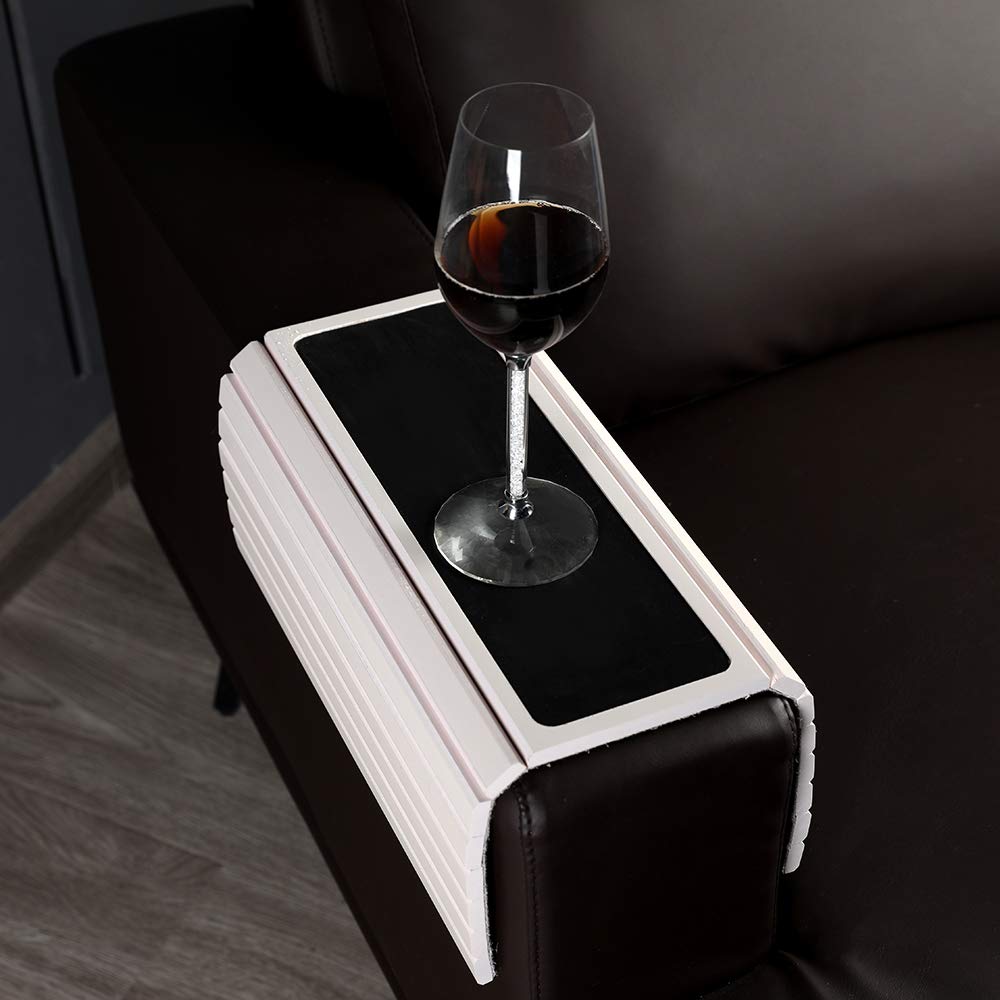 Foldable Sofa Arm Tray Table - Portable Couch Tray for Drinks, Snacks, Remote & Phone - Perfect for Living Room, Bedroom, Office (White) - Ideal for Movie Nights, Gaming & Relaxing
