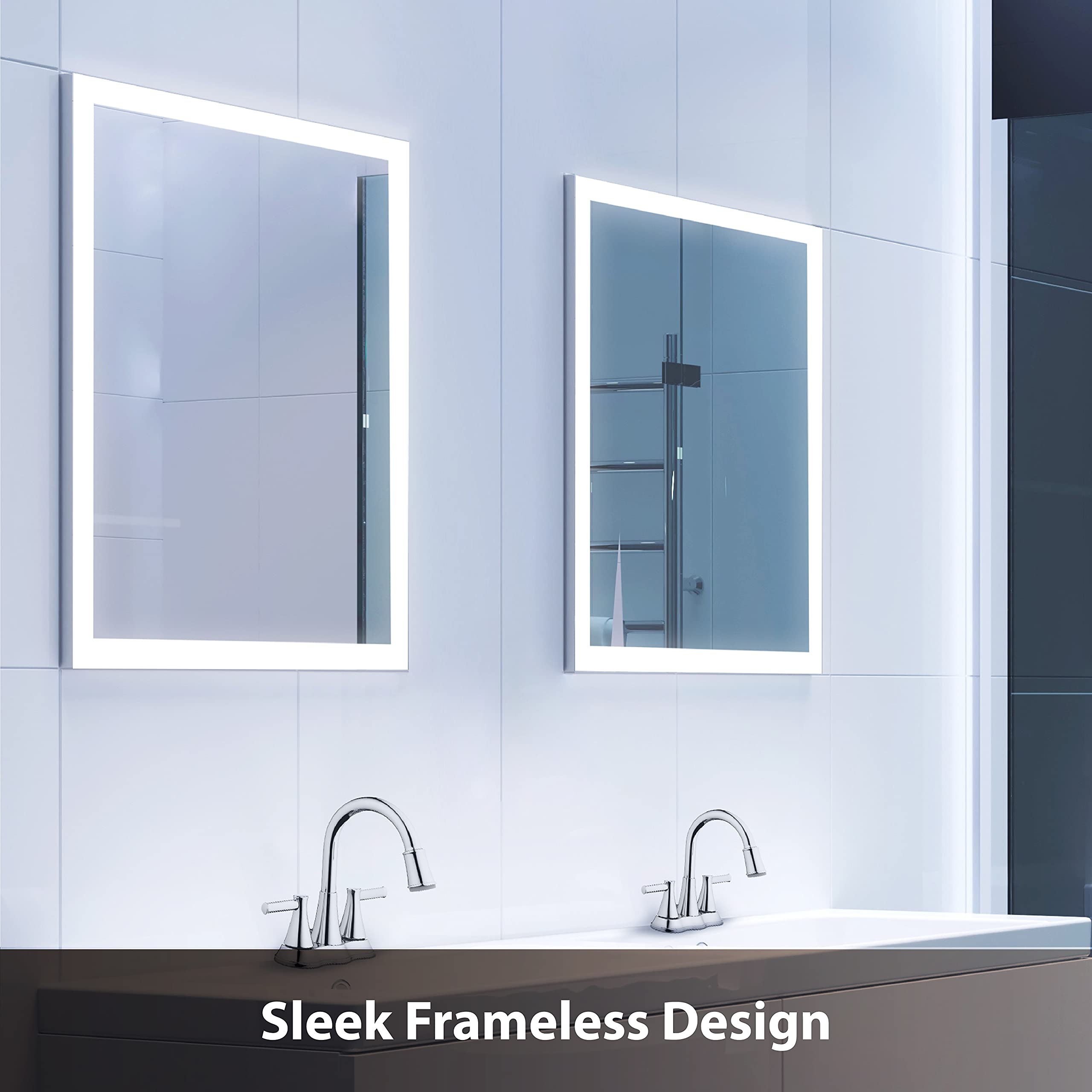Homewerks 75-101A-BT Frameless LED Bathroom Mirror with Bluetooth Speakers, Anti-Fog, Wall Mounted, 30