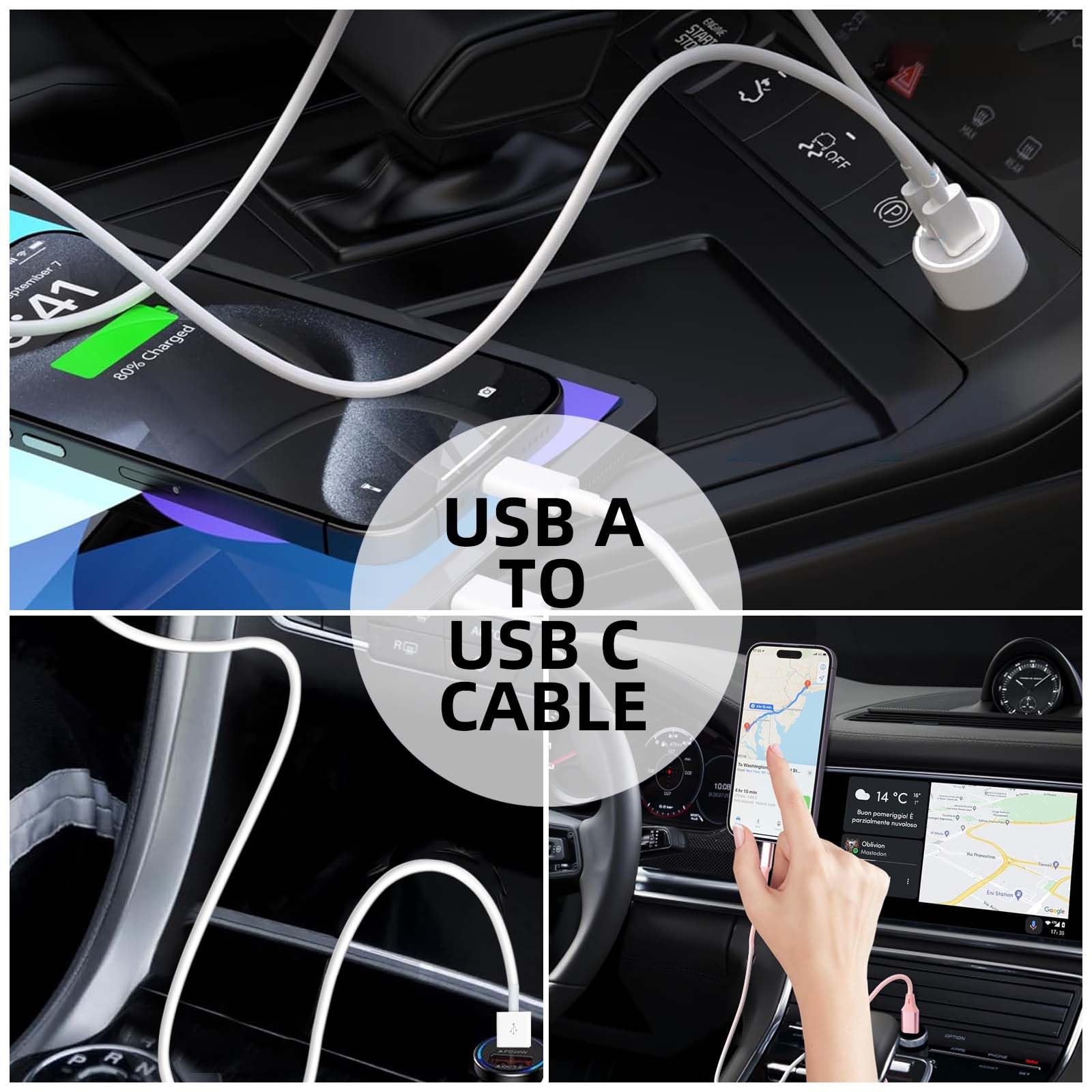 Fast Charging USB A to USB C Cable - Compatible with iPhone 16/15 Series, iPad Pro/Air (2022-2023) - 3ft Durable CarPlay Charging Cord for Home, Office & Car Use