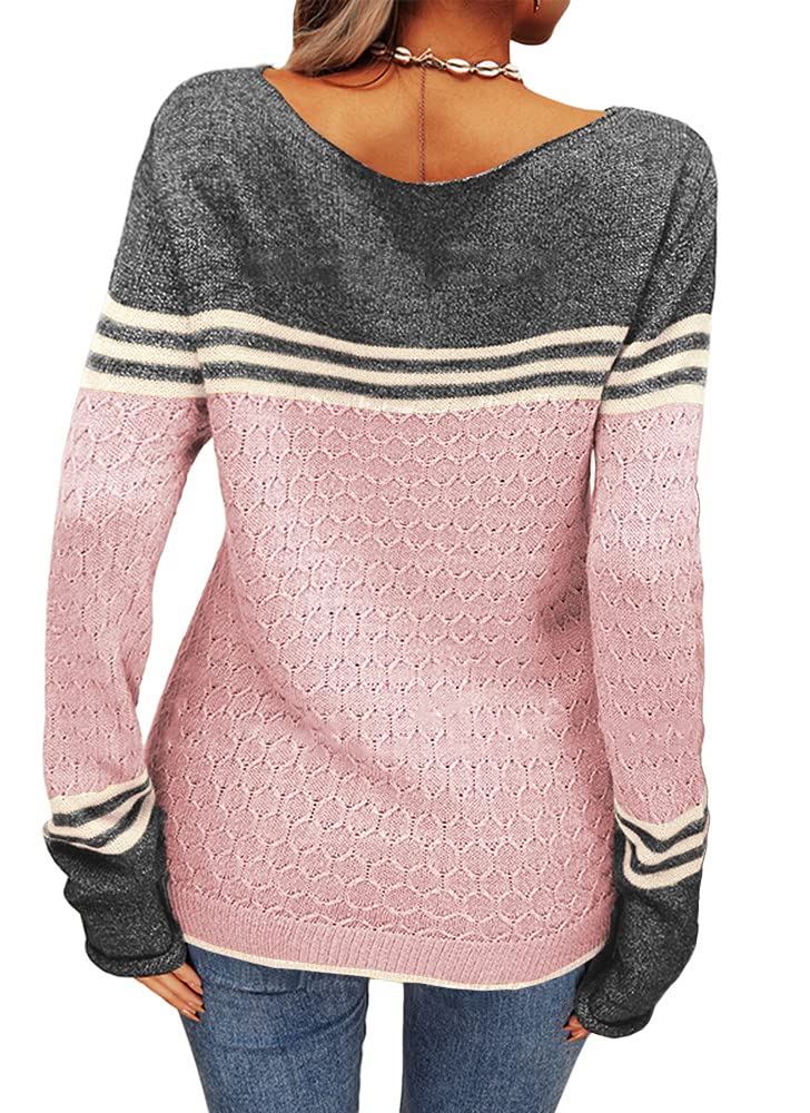Danedvi Women's Colorblock Striped Pullover Sweater - Slim Fit Round Neck Knitwear Top for Autumn Winter | Casual Office Wear & Layering Fashion