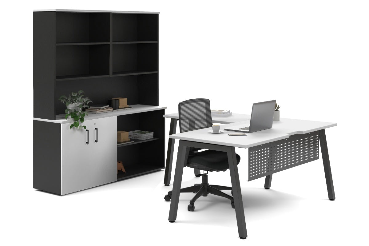 L-Shaped Executive Desk with Quadro A Legs - Black Metal Legs [1600L x 1800W, Cable Management Scallop] - Perfect for Home Office & Modern Workspace
