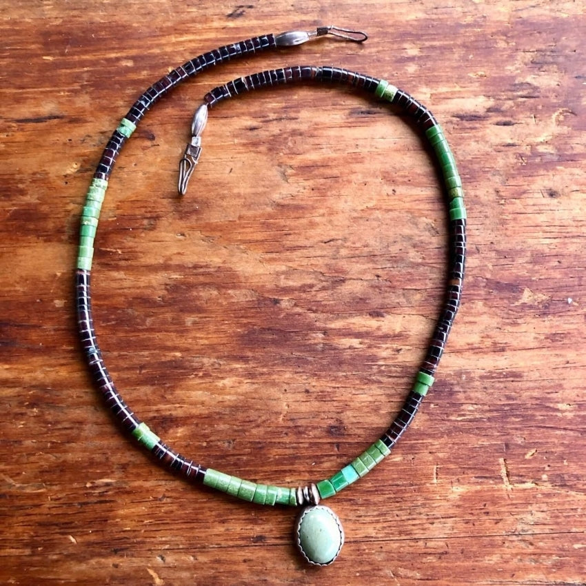 Vintage Brown Heishi Mint Green Turquoise Beaded Necklace for Women - Boho Chic Handmade Jewelry - Perfect for Festivals, Beach Parties & Everyday Wear