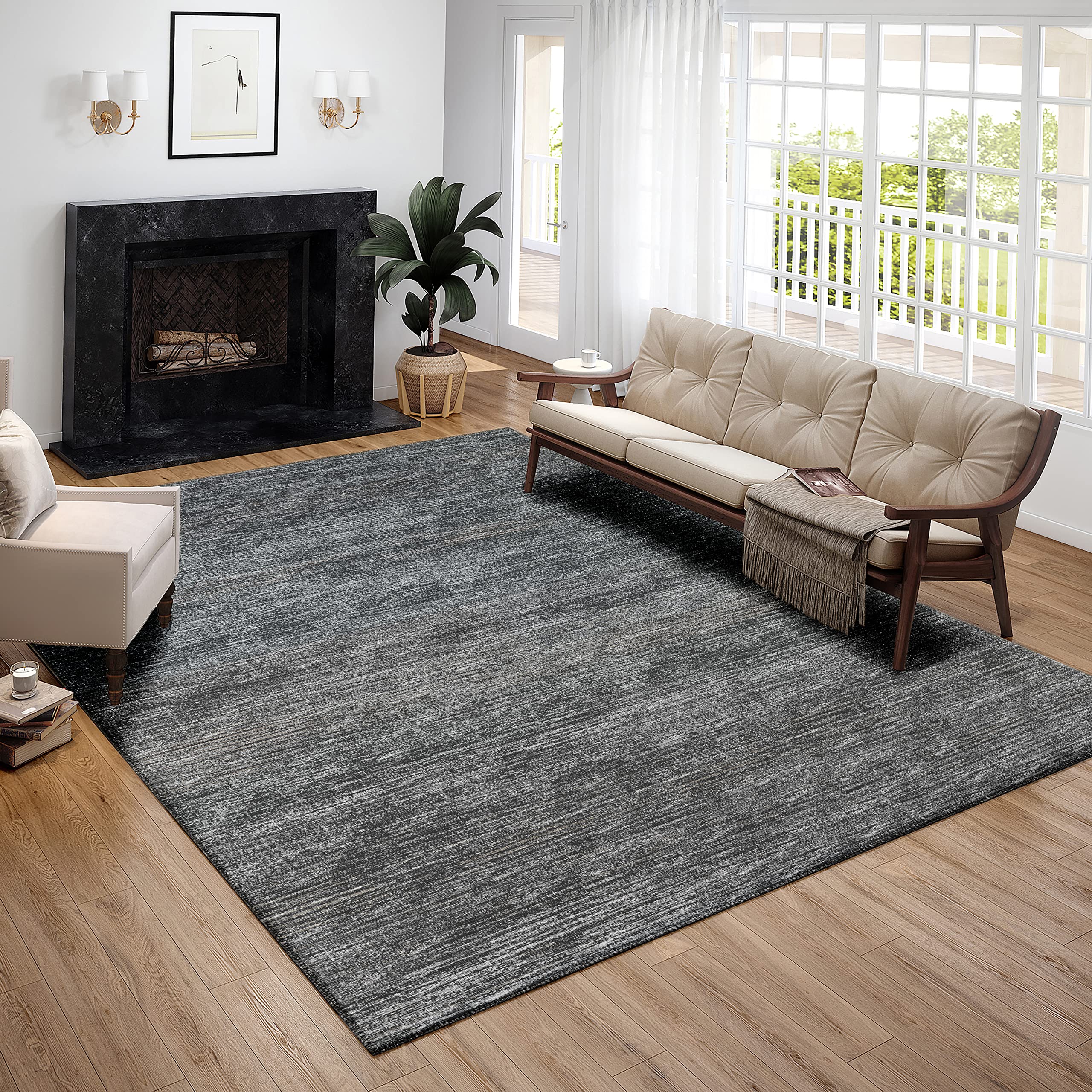Addison Rugs Marston 8' x 10' Transitional Gray Indoor Outdoor Area Rug - Stain Resistant, Machine Washable, Non-Shedding - Perfect for Bedroom, Living Room, Dining Room & Kitchen - Great for Patio, Deck, Sunroom & High Traffic Areas