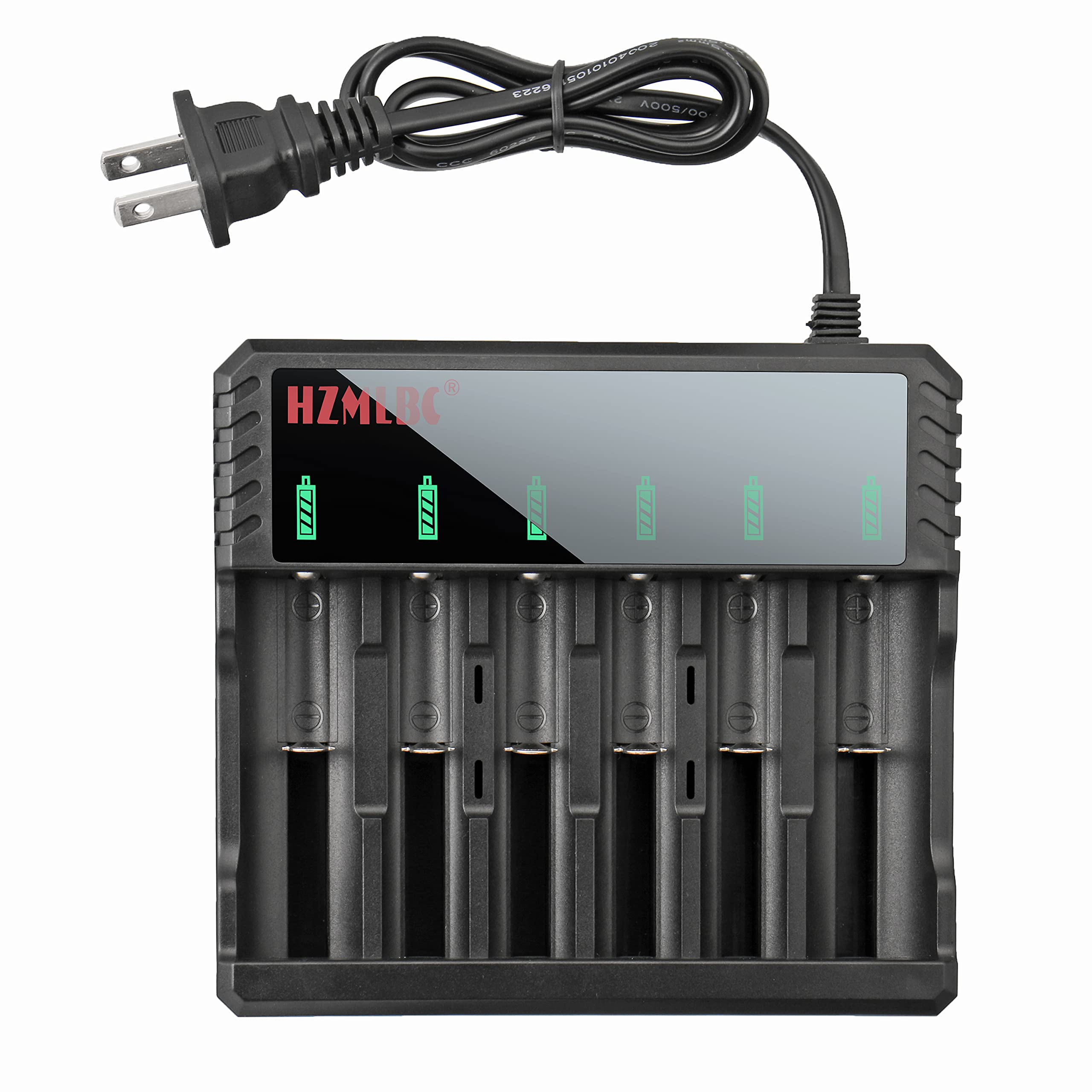 Universal 6-Slot 18650 Battery Charger - Smart LED Indicator AC Charger for 3.7V Li-ion Rechargeable Batteries (26650, 18500, 14500) - Perfect for Flashlights, Headlamps & Emergency Power Supplies