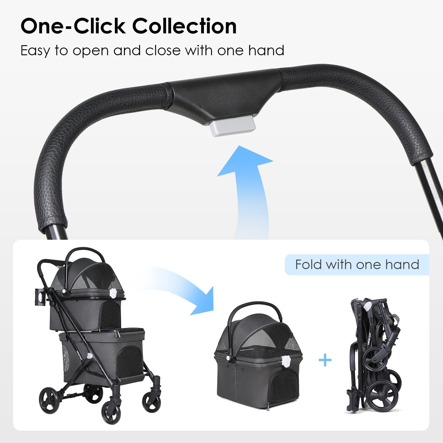 Premium T1 Double Pet Stroller for 2 Small Dogs or Cats - Lightweight Foldable Design with Detachable Carrier - Ideal for Park Walks, Vet Visits & Travel (Black)