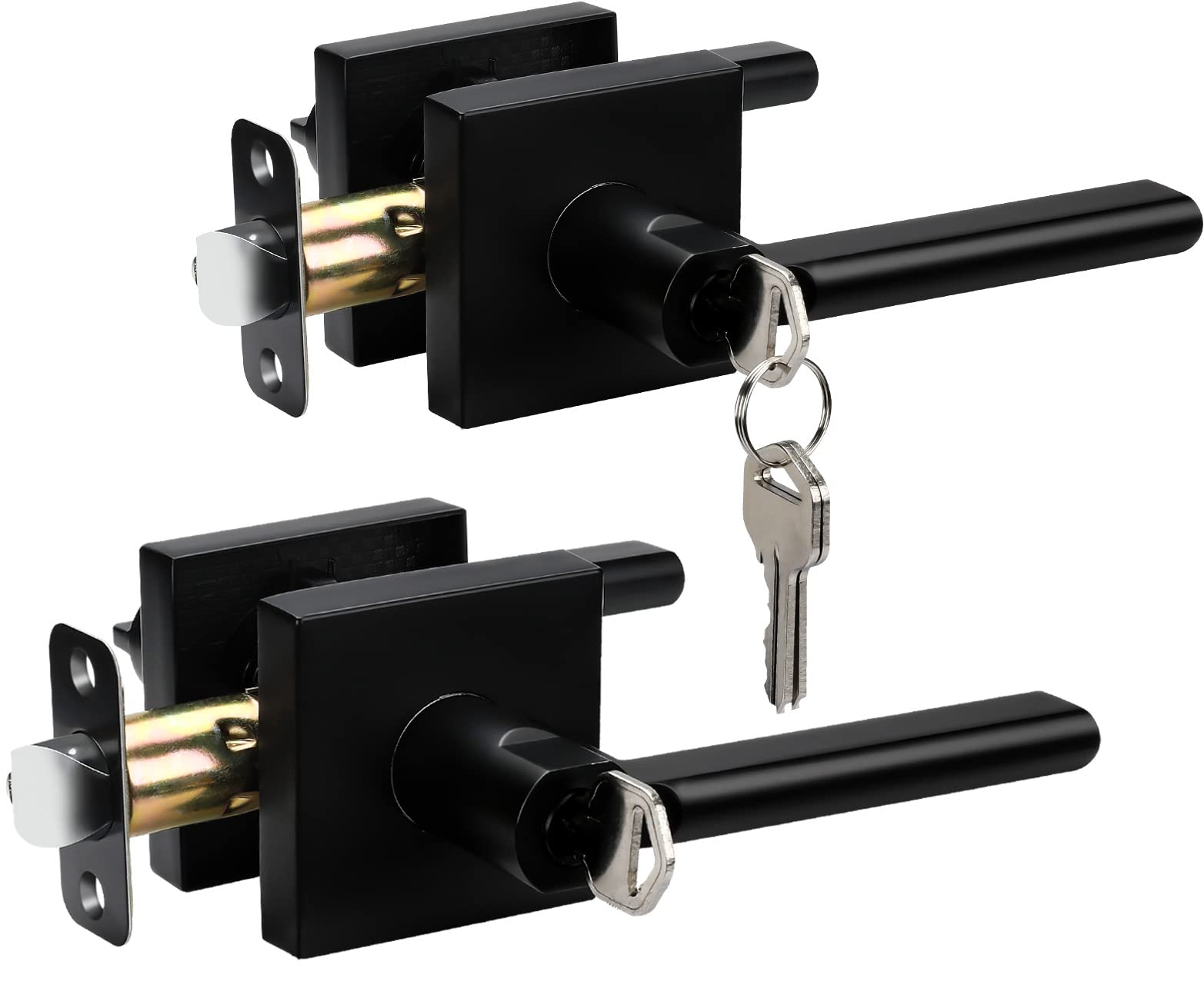 Premium Matte Black Door Handle with Key - Heavy Duty Lever Door Handle with Lock for Entry Doors - 2 Pack - Ideal for Home, Office, and Commercial Security