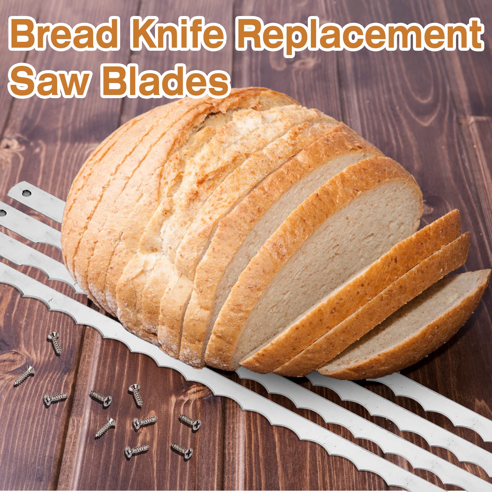 Lasnten 4-Piece Stainless Steel Serrated Bread Knife Replacement Blades with Screws - Compatible with Wooden Baking Knives | Perfect for Slicing Bread, Cakes, and Pastries