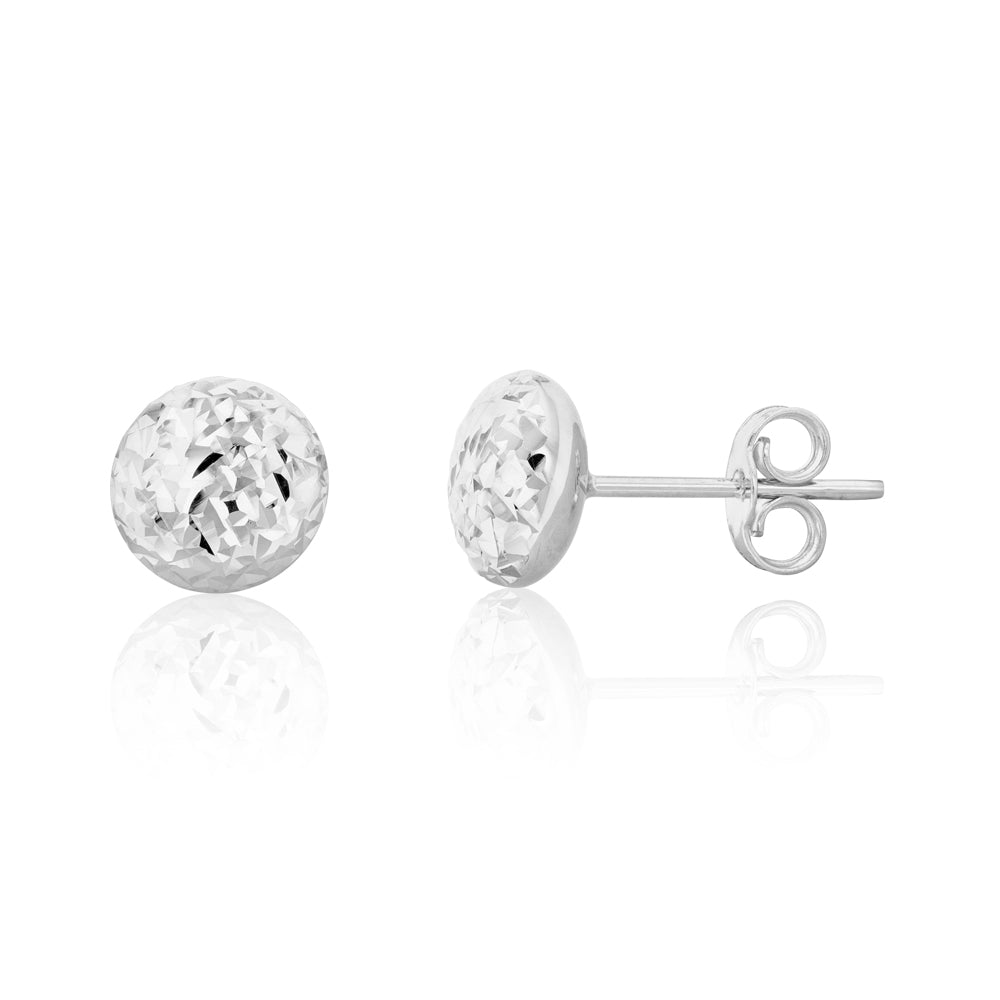 9ct White Gold Textured 7mm Stud Earrings for Women - Elegant Minimalist Jewelry for Everyday Wear, Parties & Special Occasions