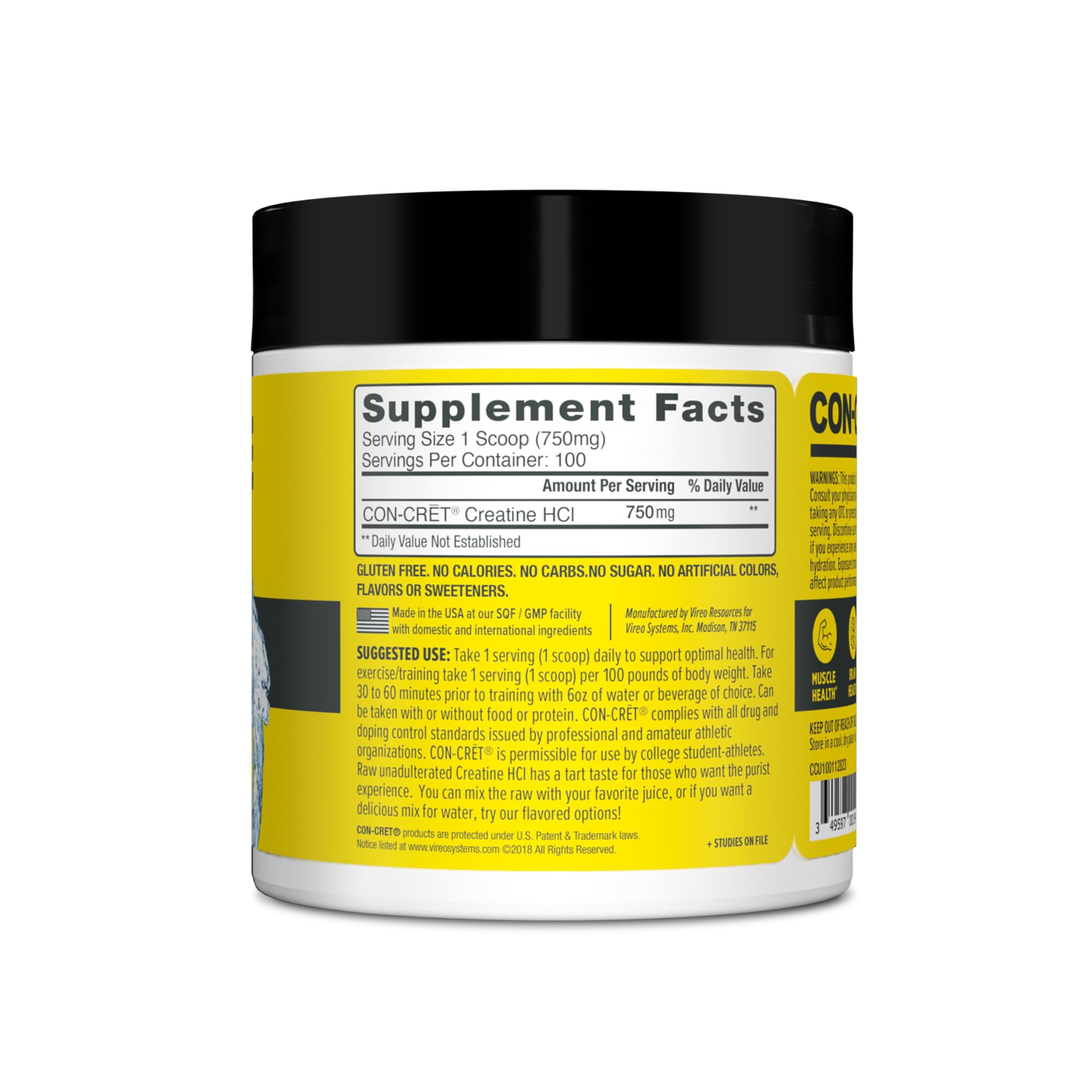 Premium Creatine HCl Powder for Muscle Growth, Cognitive & Cellular Energy Support | No Bloating or Cramps | USA Made & NSF Certified | Unflavored (100 Servings) | Ideal for Athletes, Bodybuilders & Fitness Enthusiasts