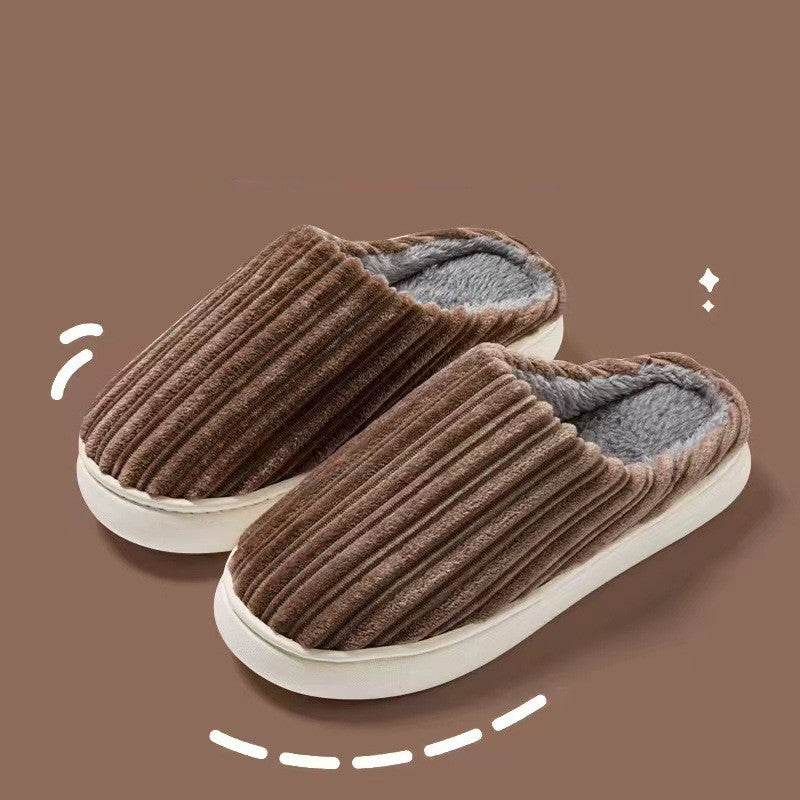 Cozy Striped Fleece Slippers for Women & Men - Warm Winter Indoor/Outdoor House Shoes for Home, Office & Travel