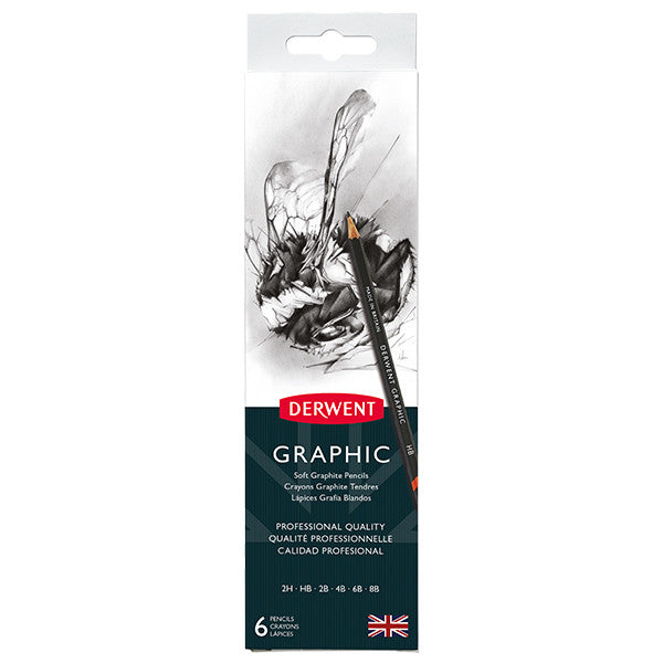 Derwent Graphic Graphite Pencils Set of 6 - Professional Drawing & Sketching Art Supplies for Artists & Students - Perfect for Portraits, Landscapes & Technical Drawings