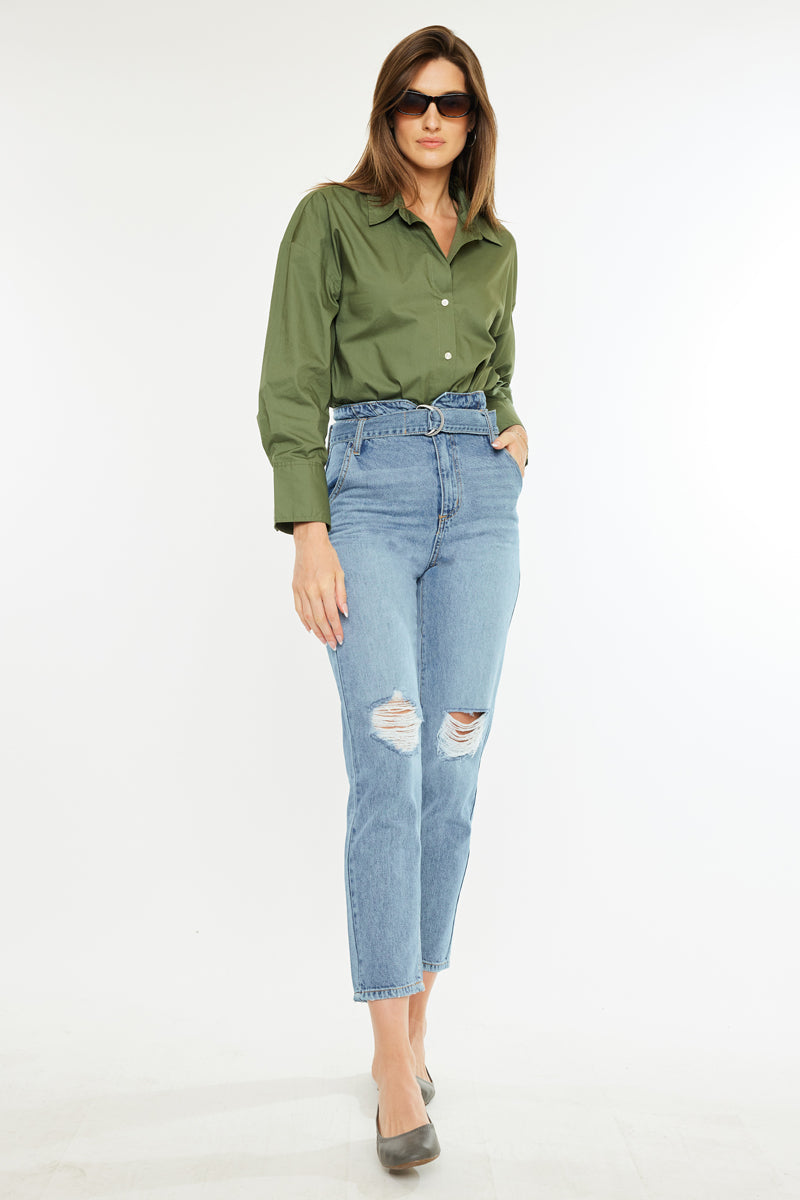Blossom Ultra High Rise Belted Mom Jeans - Women's Vintage Denim Pants for Casual & Streetwear Outfits | Perfect for Everyday Wear, Date Night & Fashion Styling