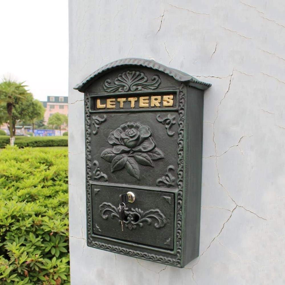 Wall Mounted Wrought Iron Mailbox - Rustic Cast Iron Letter Box for Home & Garden - Perfect for Front Porch, Yard, and Farmhouse Decor